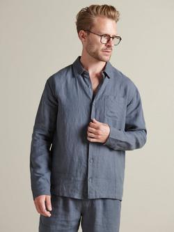 Bedfolk 100% Linen Men’s Lounge Shirt, Ink