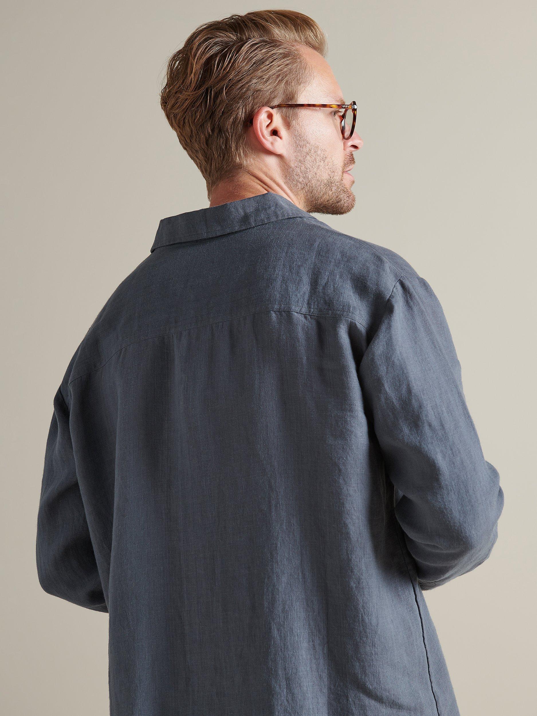 Product image 3 of 4, which shows Bedfolk 100% Linen Men’s Lounge Shirt, Ink, S