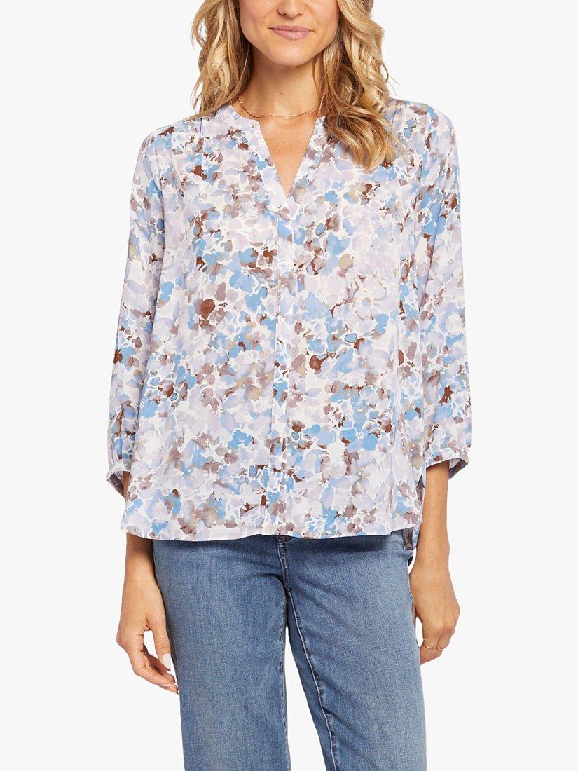 NYDJ Becca Bouquet Floral Pintuck Blouse, Blue