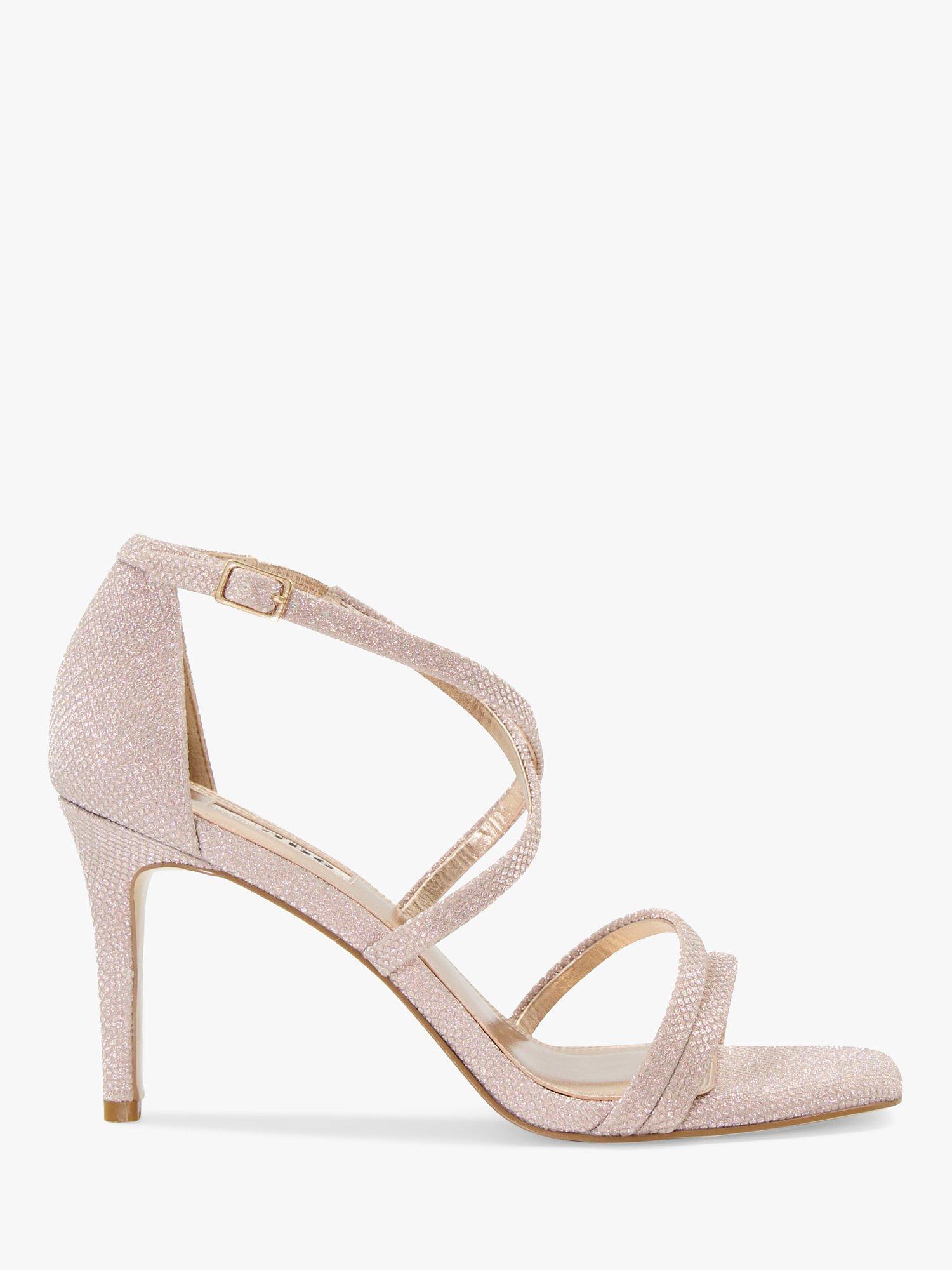 Dune Musical Metallic Strappy Stiletto Heel Sandals, Reptile Rose Gold