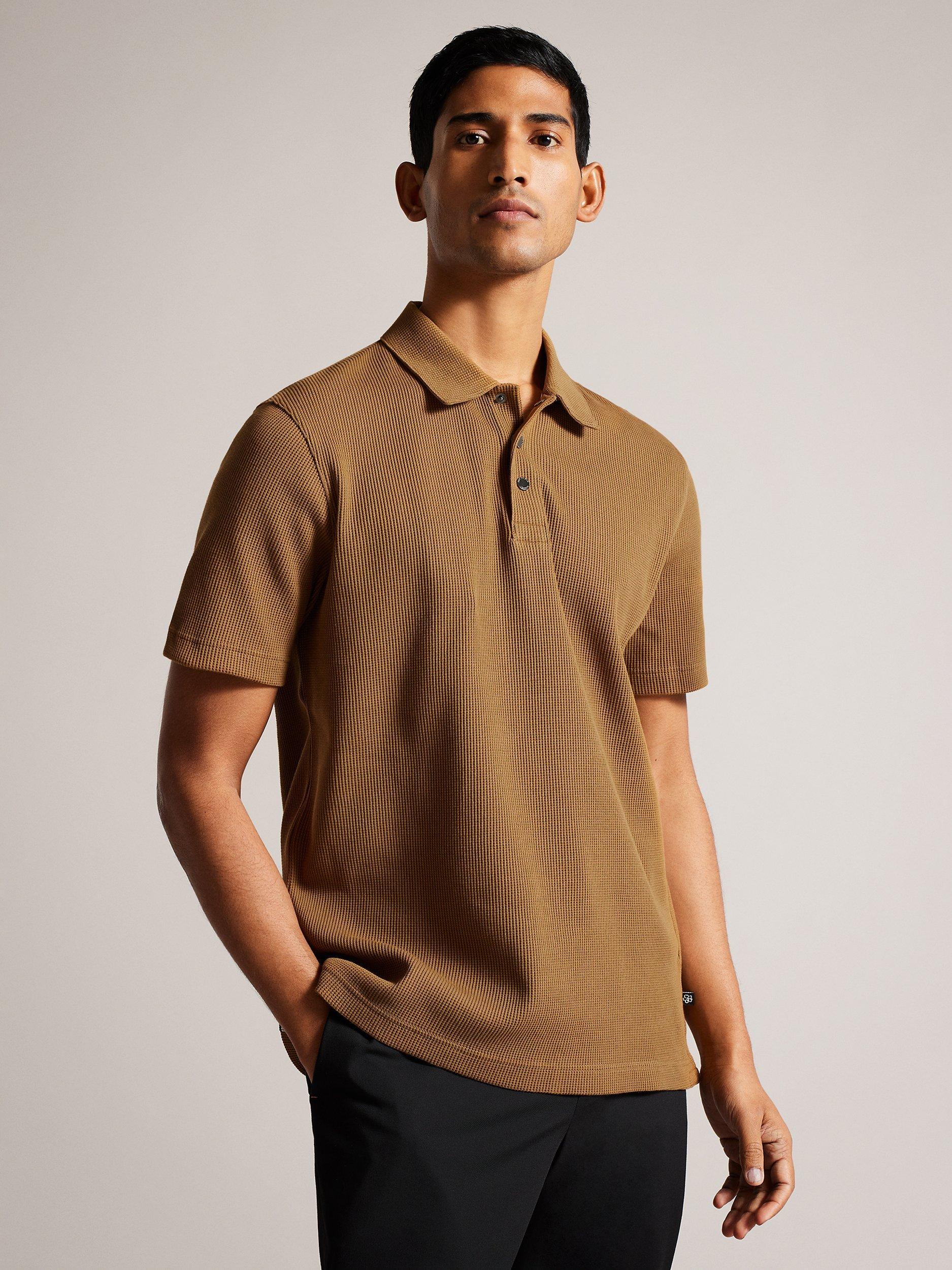 Ted Baker Bute Textured Fit Polo Shirt, Camel