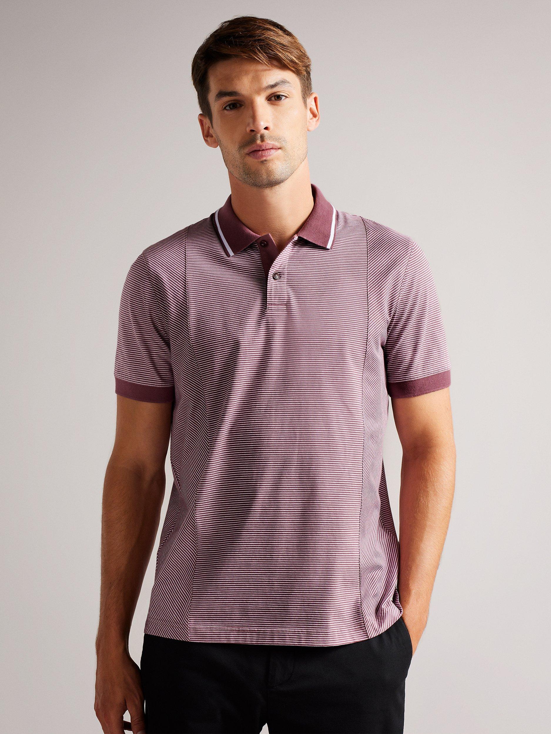 Ted Baker Taigaa Short Sleeve Stripe Polo Top, Maroon