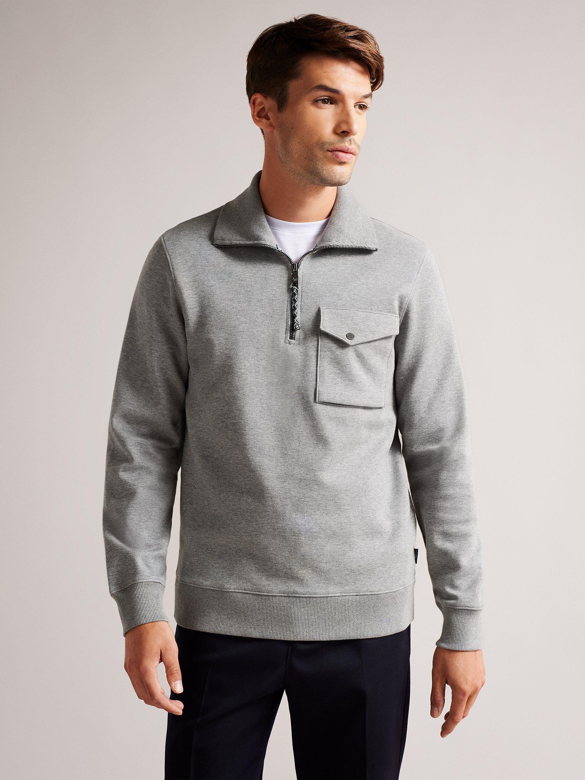 Ted Baker Ecos Funnel Neck Zip Jersey Top, Grey