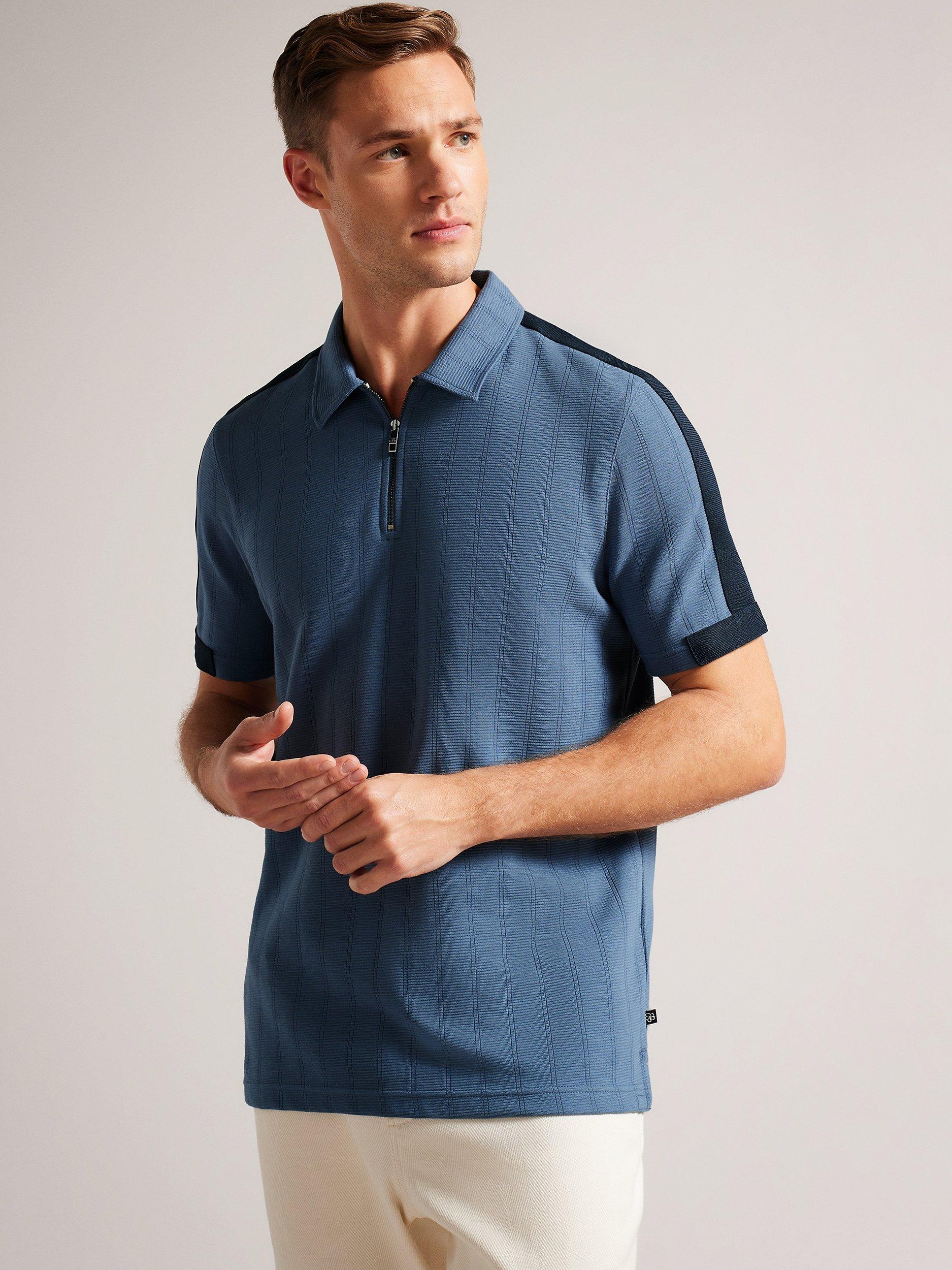 Ted Baker Abloom Short Sleeve Zip Polo Top, Mid Blue