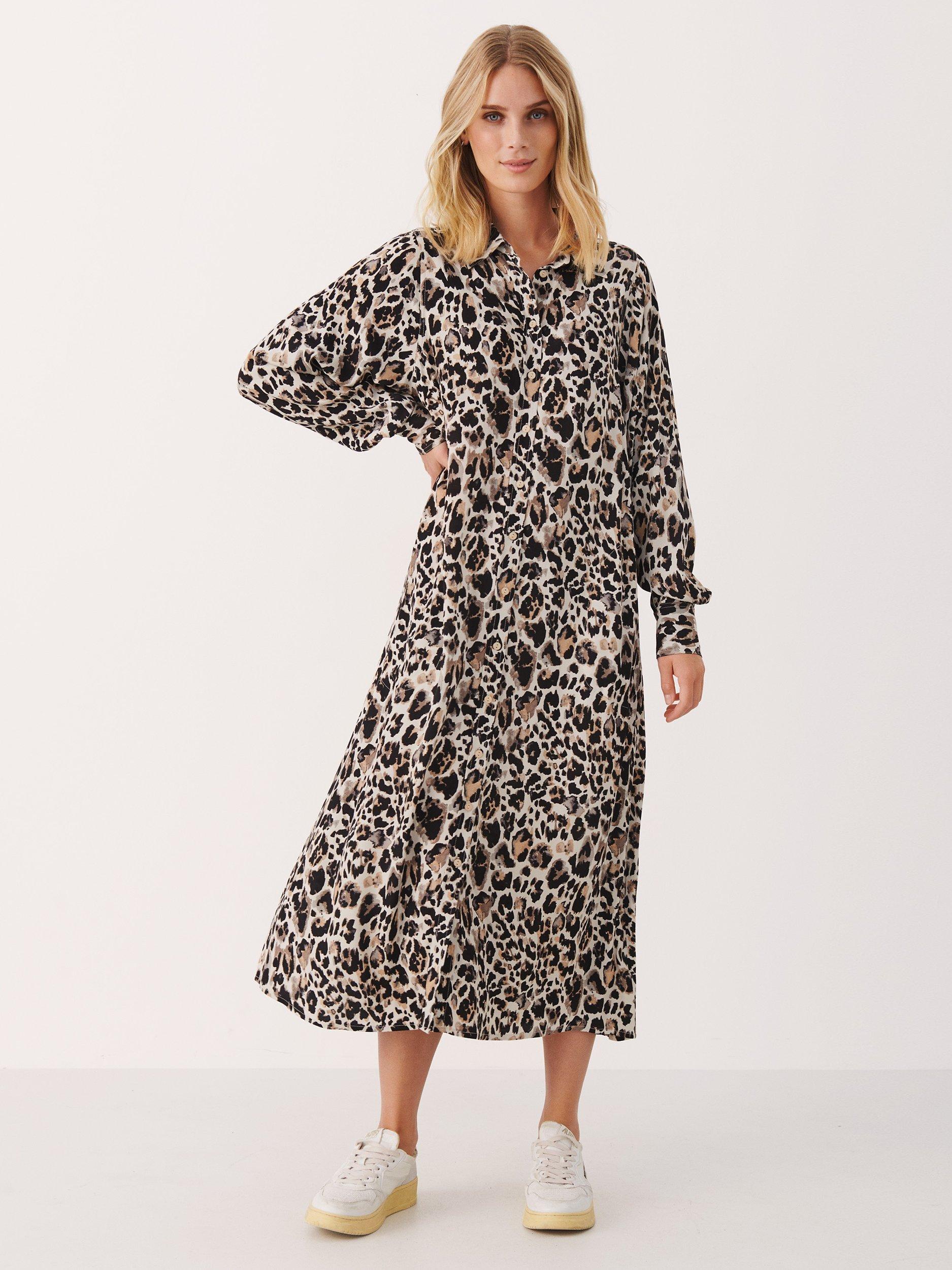 Part Two Marlas Shirt Midi Dress, Neutral Leo Print