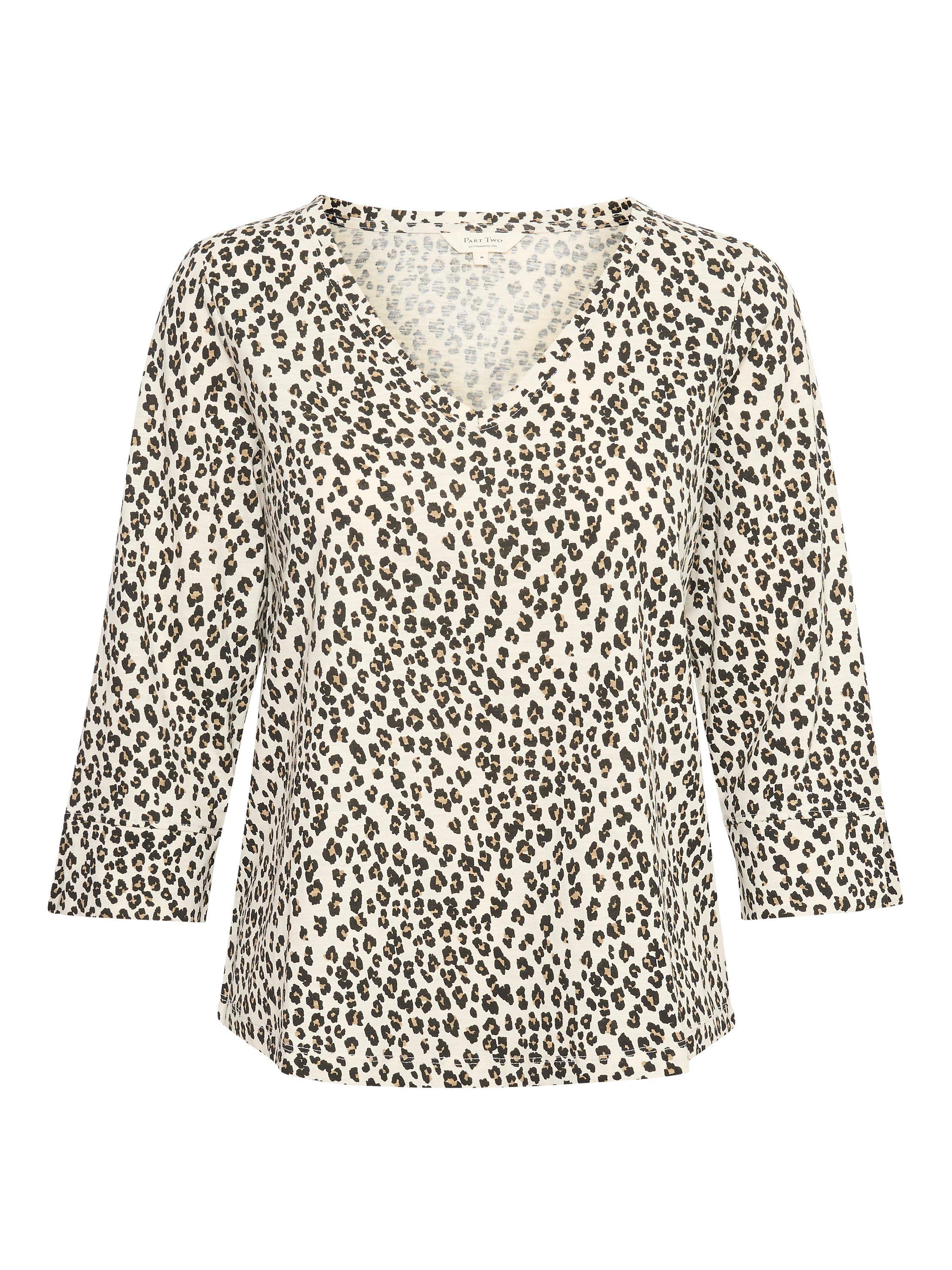 Part Two Riekes Animal Print Cotton T-Shirt, Neutral Leo Print
