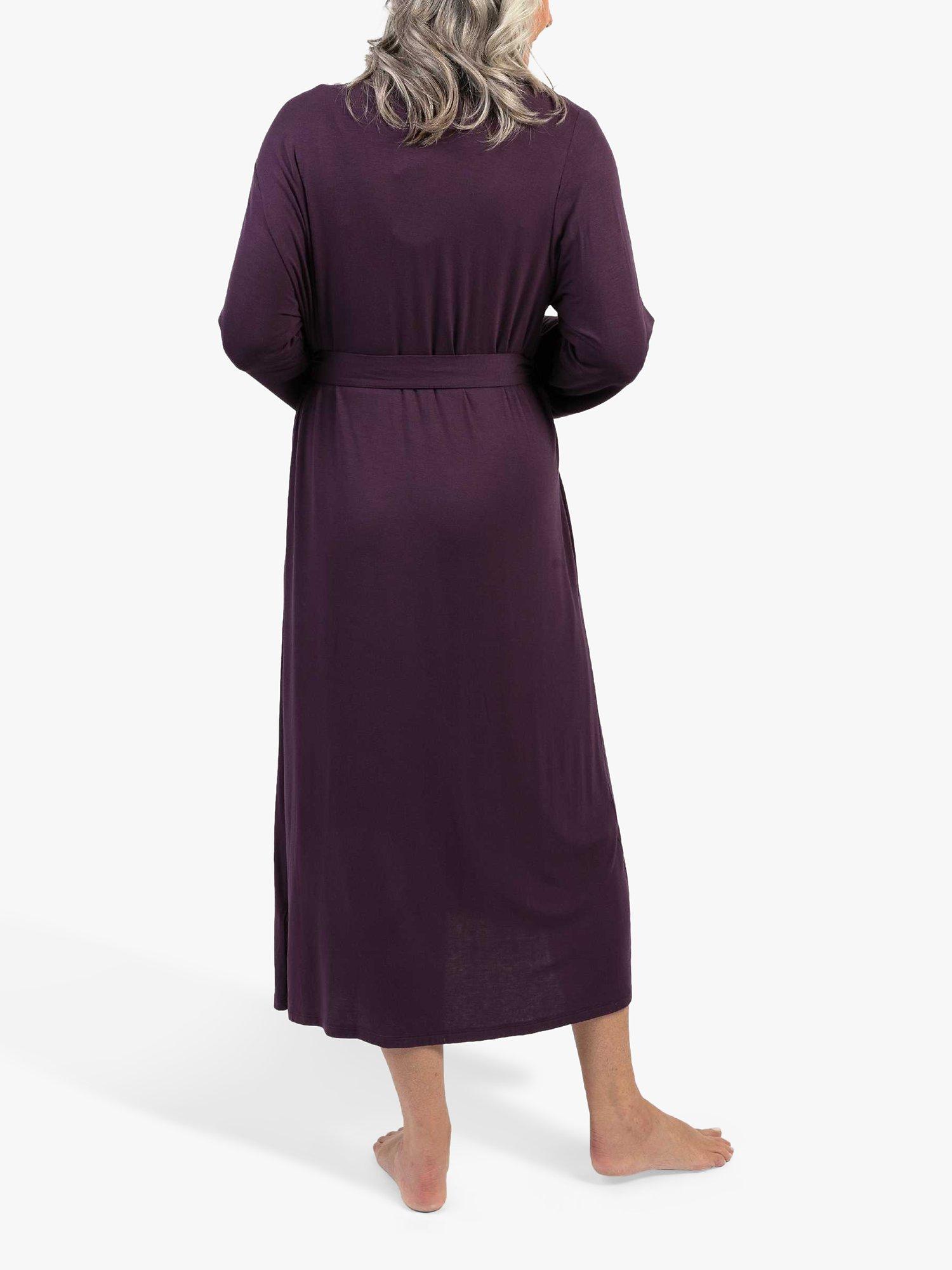 Product image 2 of 4, which shows Nora Rose by Cyberjammies Maeve Lace Detail Jersey Knit Dressing Gown, Purple, 8