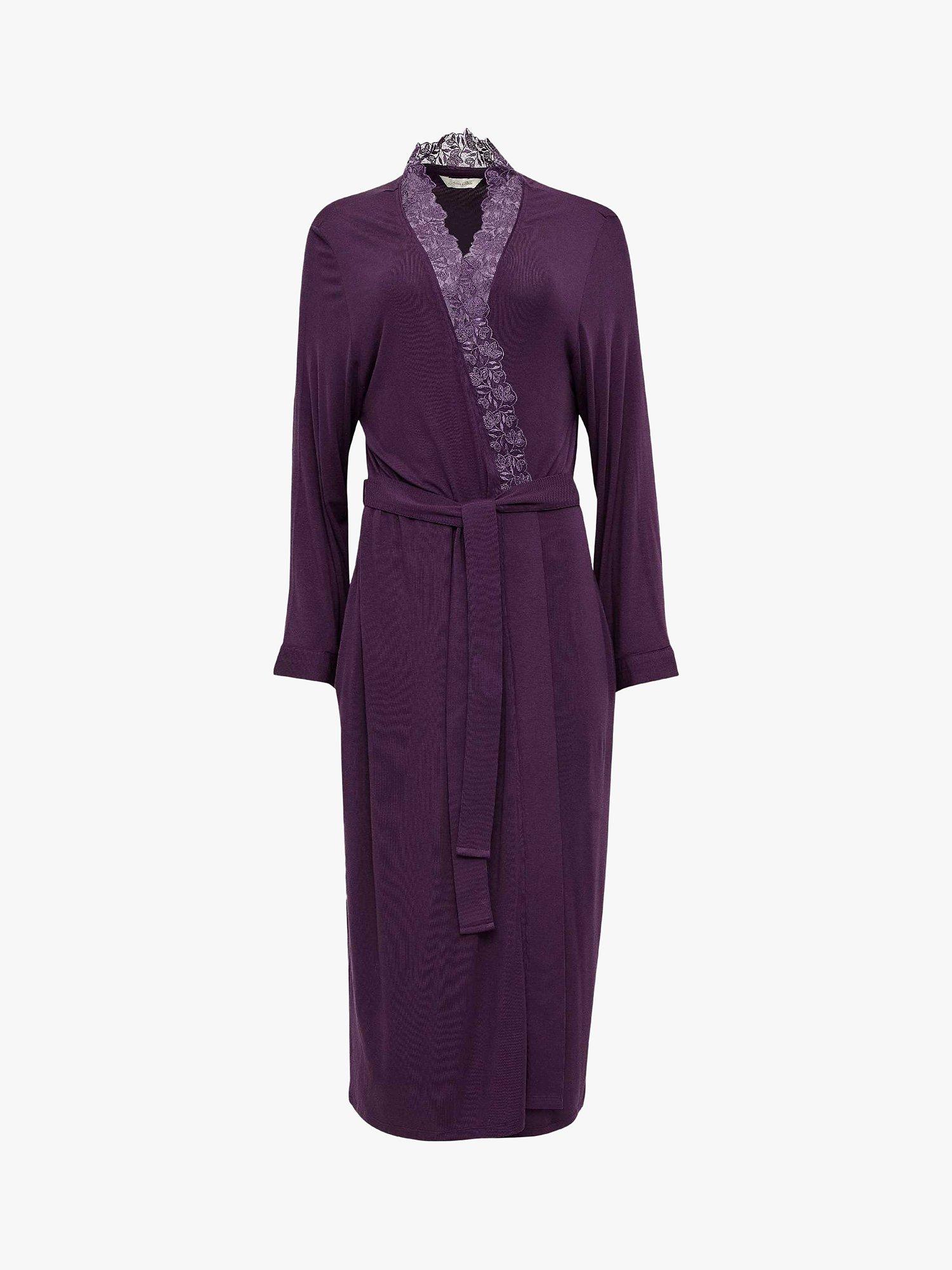Product image 3 of 4, which shows Nora Rose by Cyberjammies Maeve Lace Detail Jersey Knit Dressing Gown, Purple, 8