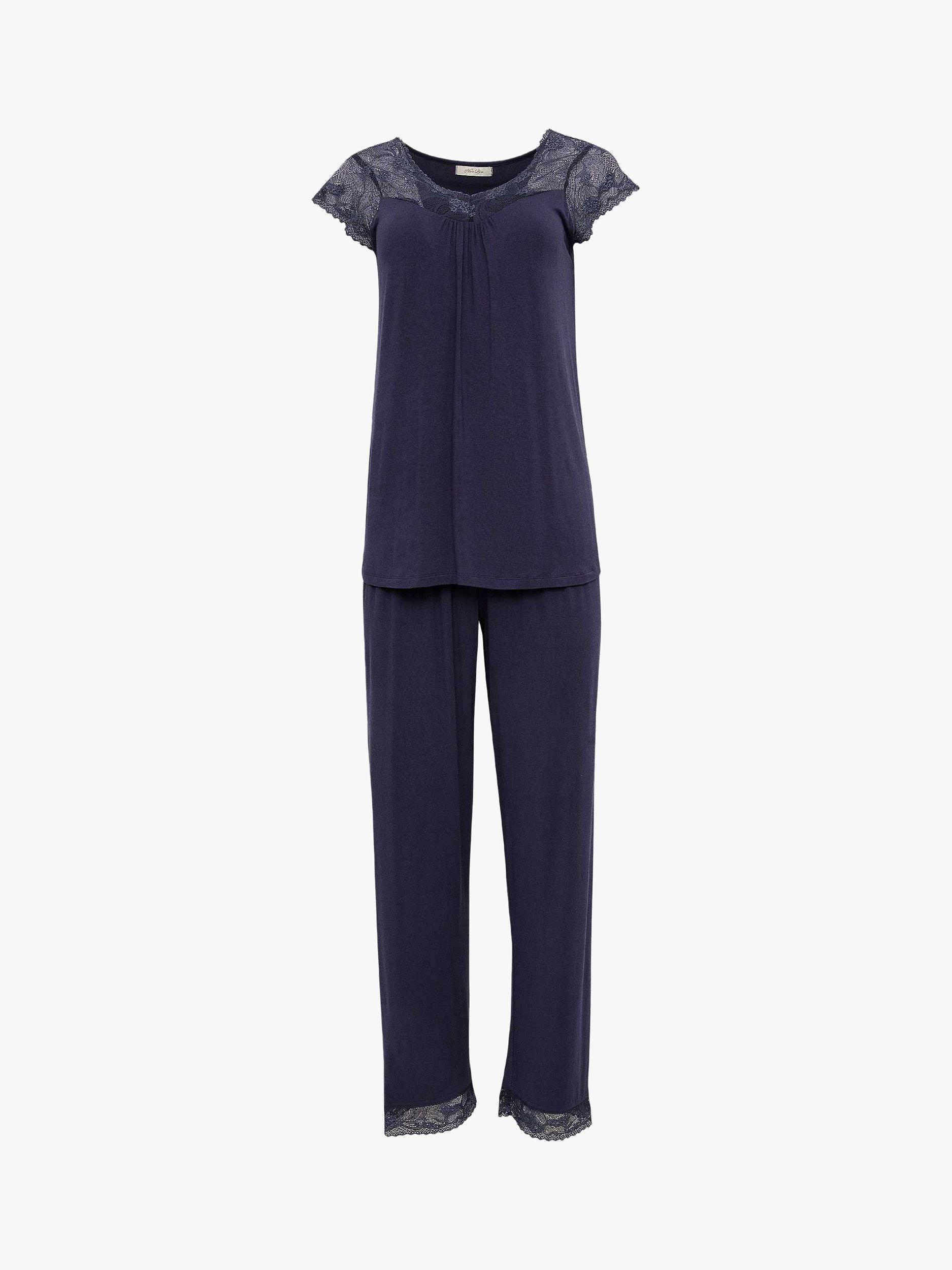 Product image 3 of 4, which shows Nora Rose by Cyberjammies Maeve Floral Lace Trim Cap Sleeve Pyjamas, Navy, 8