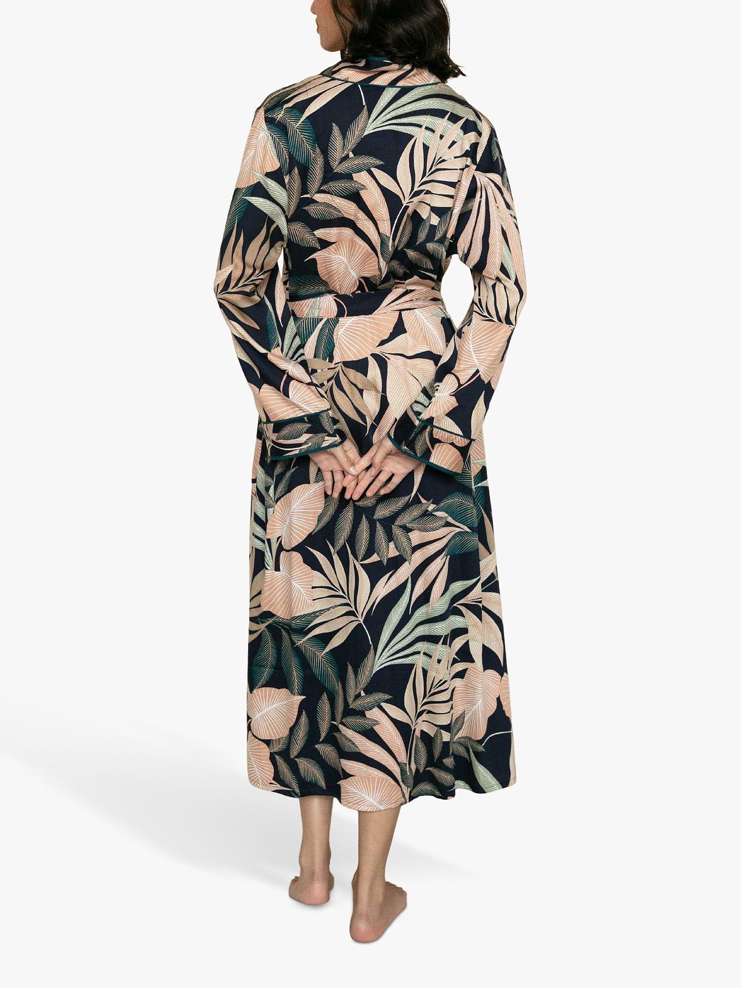 Product image 2 of 4, which shows Fable & Eve Leaf Print Dressing Gown, Navy Mix, 14