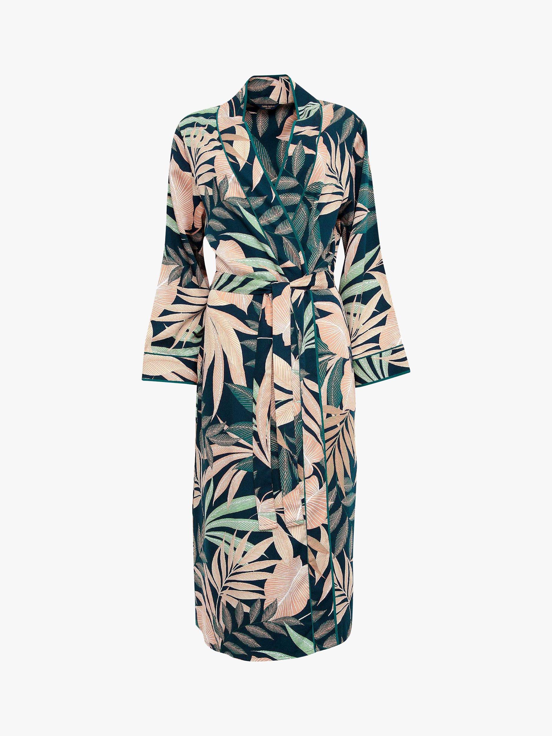 Product image 3 of 4, which shows Fable & Eve Leaf Print Dressing Gown, Navy Mix, 14