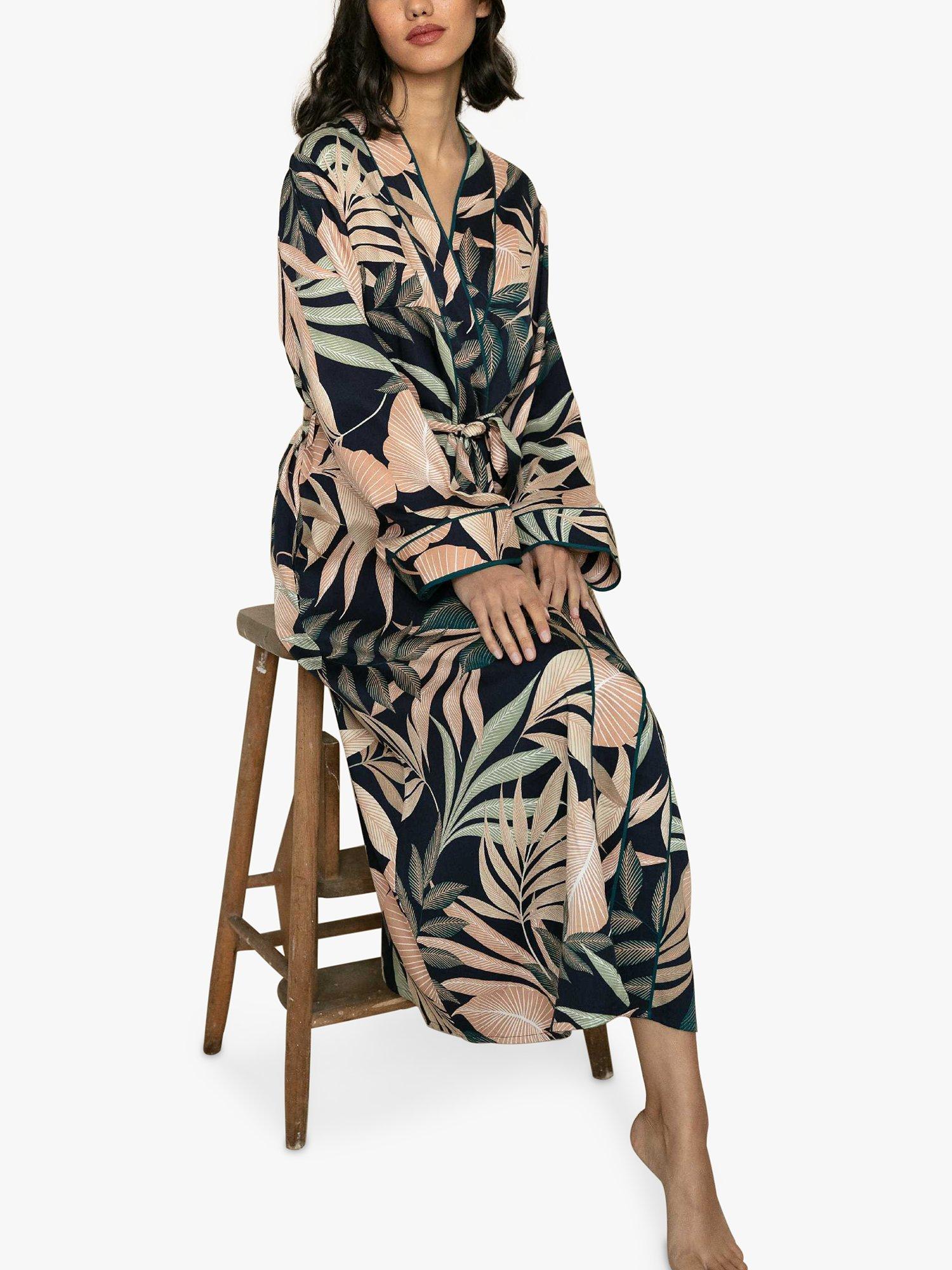 Product image 4 of 4, which shows Fable & Eve Leaf Print Dressing Gown, Navy Mix, 14