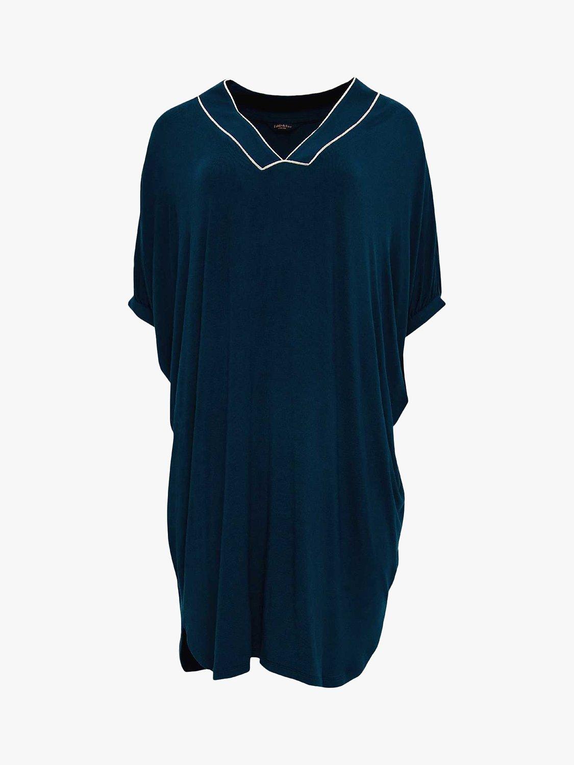 Fable & Eve Spitalfields Short Sleeve Cotton Blend Nightshirt, Navy Blue, 8