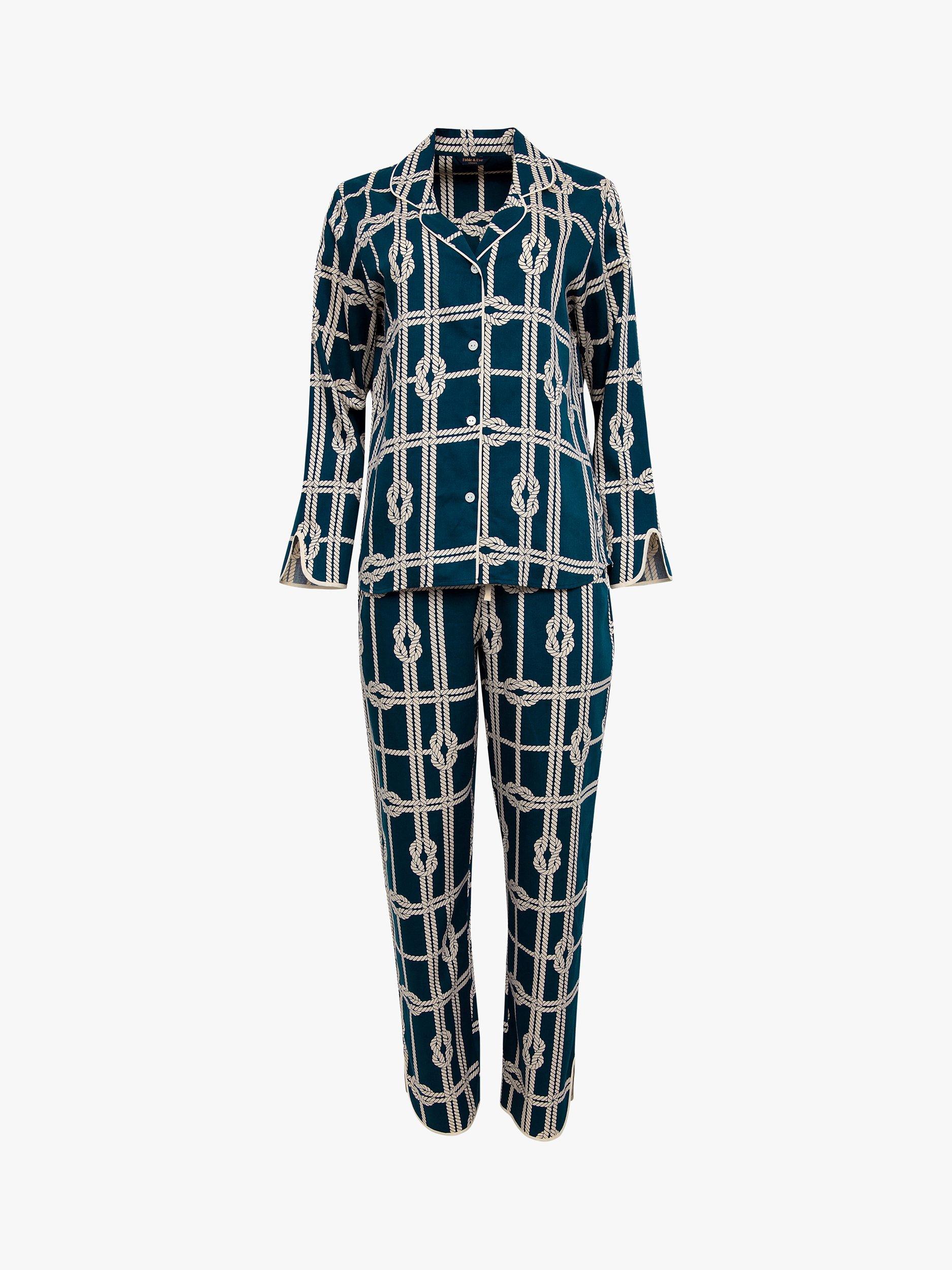 Product image 2 of 2, which shows Fable & Eve Spitalfields Rope Print Long Sleeve Pyjamas, Navy Mix, 8