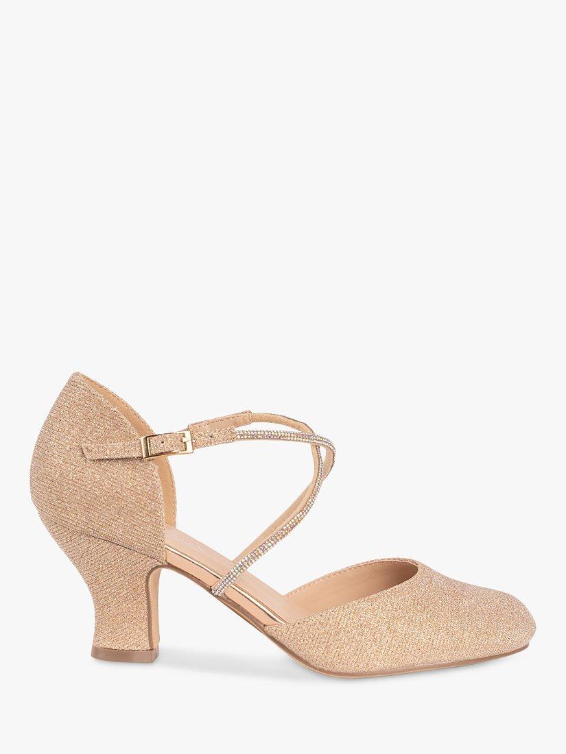 Paradox London Regina Glitter Cross Strap Court Shoes, Champagne
