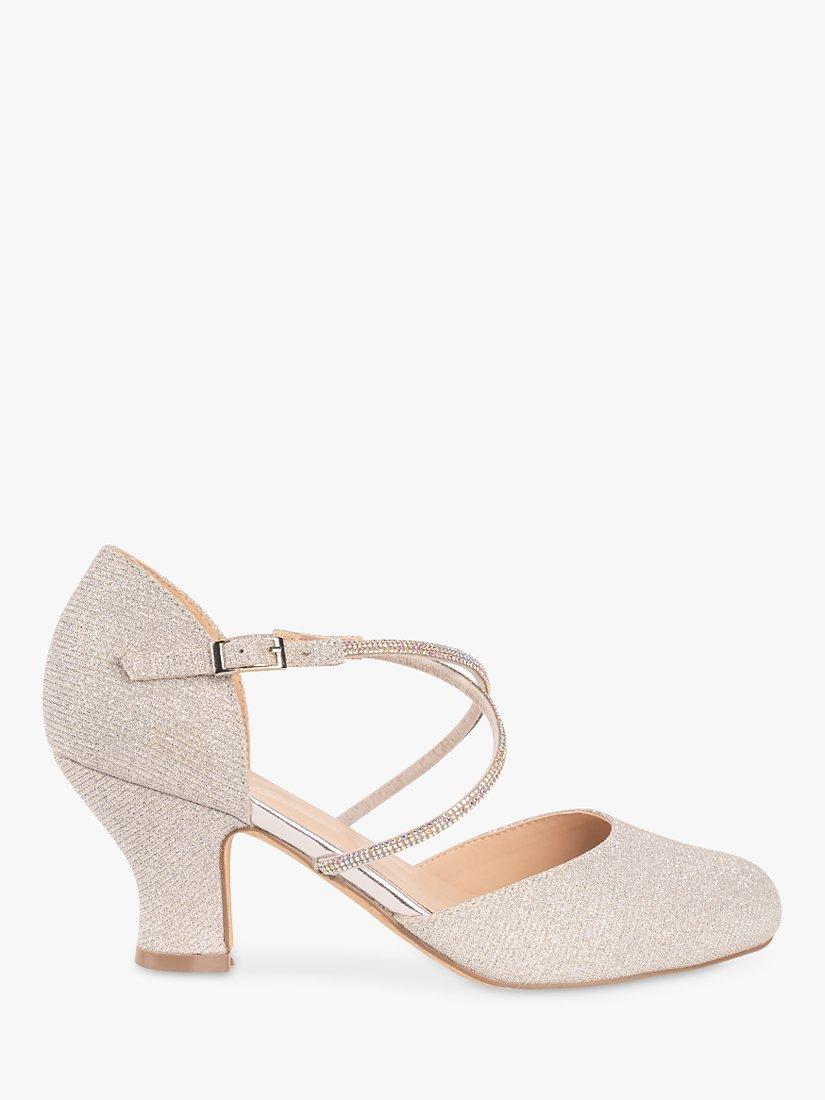 Paradox London Regina Glitter Cross Strap Court Shoes, Silver