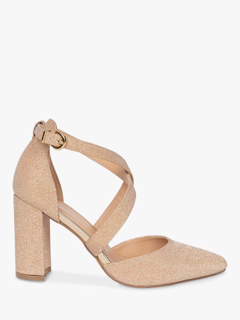 Paradox London Reagan Glitter Block Heel Court Shoes, Champagne, 5