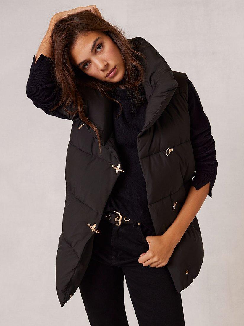 Mint Velvet Buckled Padded Gilet, Black