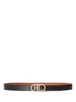 Lauren Ralph Lauren Oval Reversible Leather Belt, Black/Tan - view 2, Black/Tan
