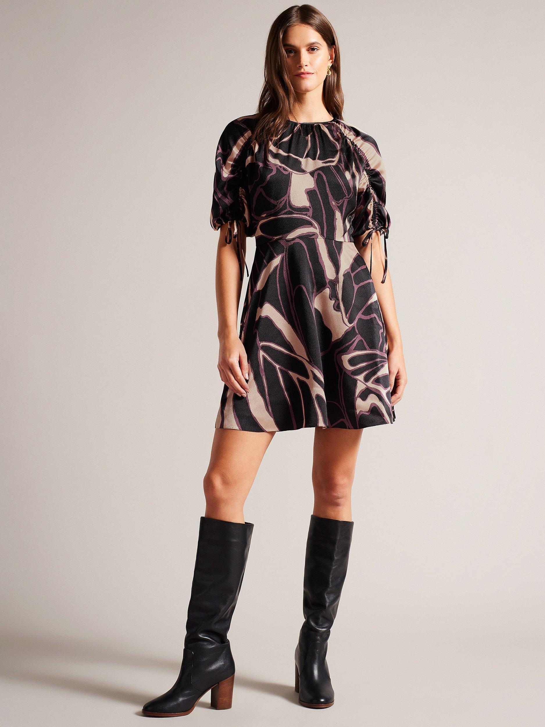 Ted Baker Gilliaa Printed Puff Sleeve Mini Dress Black