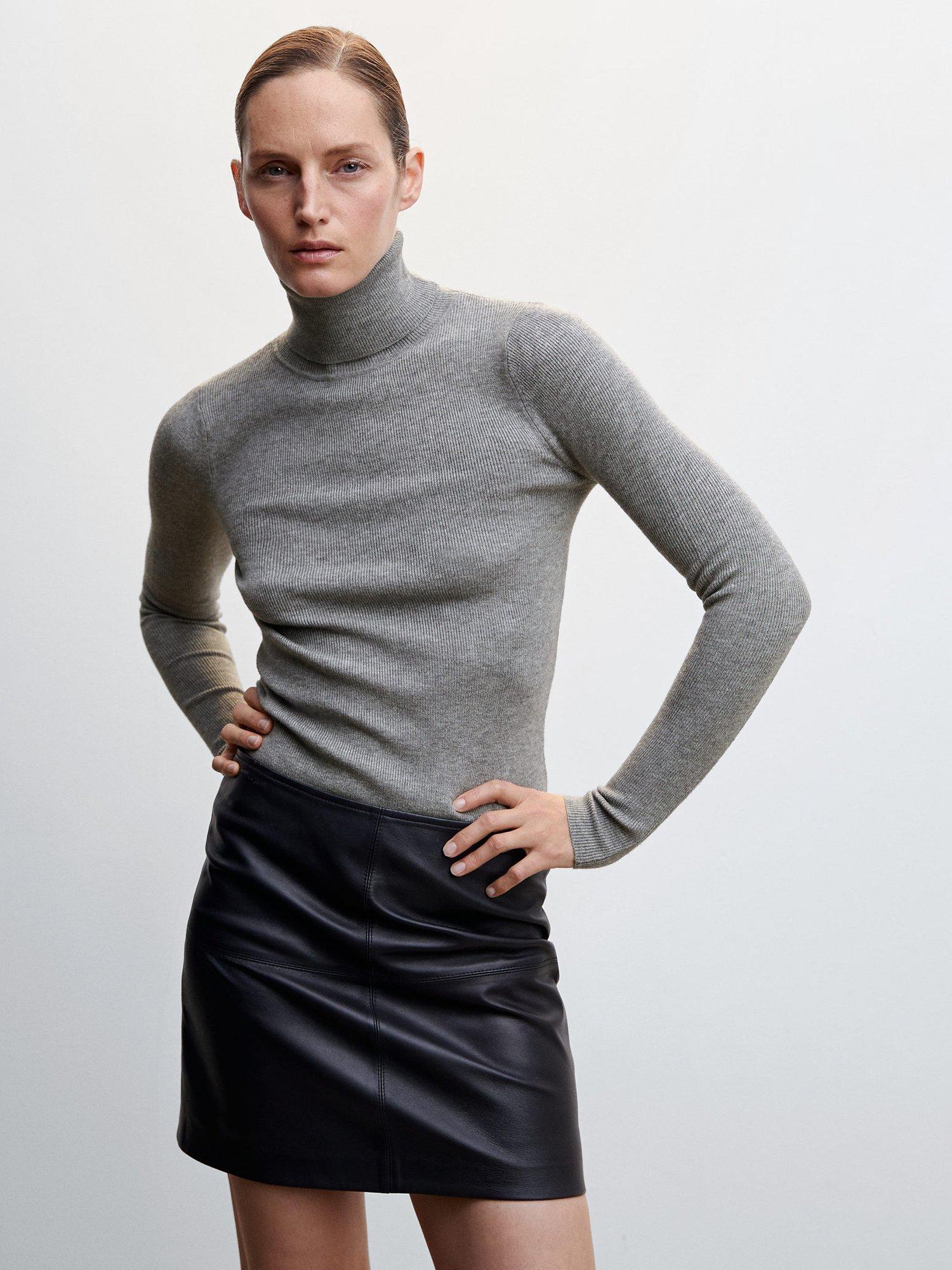 Mango Gildac Fine Ribbed Knit Roll Neck Jumper, Dark Grey
