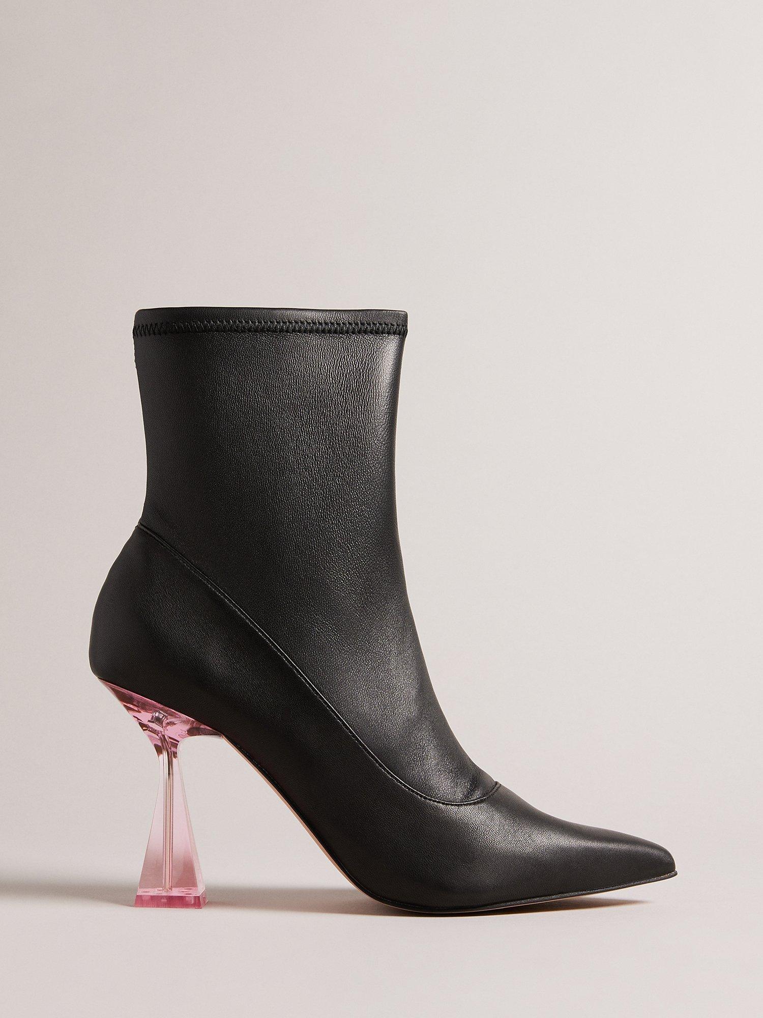Ted Baker Stretch Leather High Heeled Ankle Boots, Black