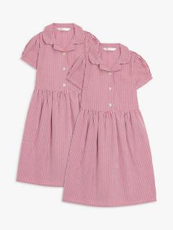 John Lewis Kids' Gingham School Summer Dress, Pack of 2, Mid Red