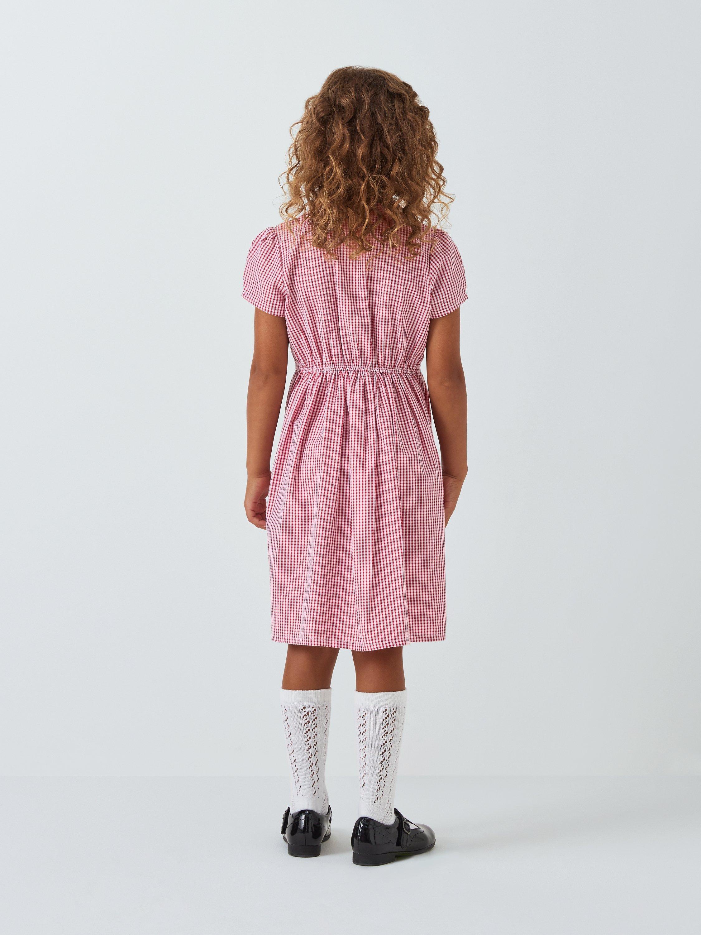 Product image 6 of 6, which shows John Lewis ANYDAY Kids' Gingham School Summer Dress, Pack of 2, Mid Red, 4 years