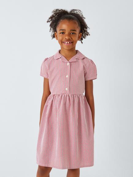 John Lewis Kids' Gingham School Summer Dress, Pack of 2 - view 2, Mid Red