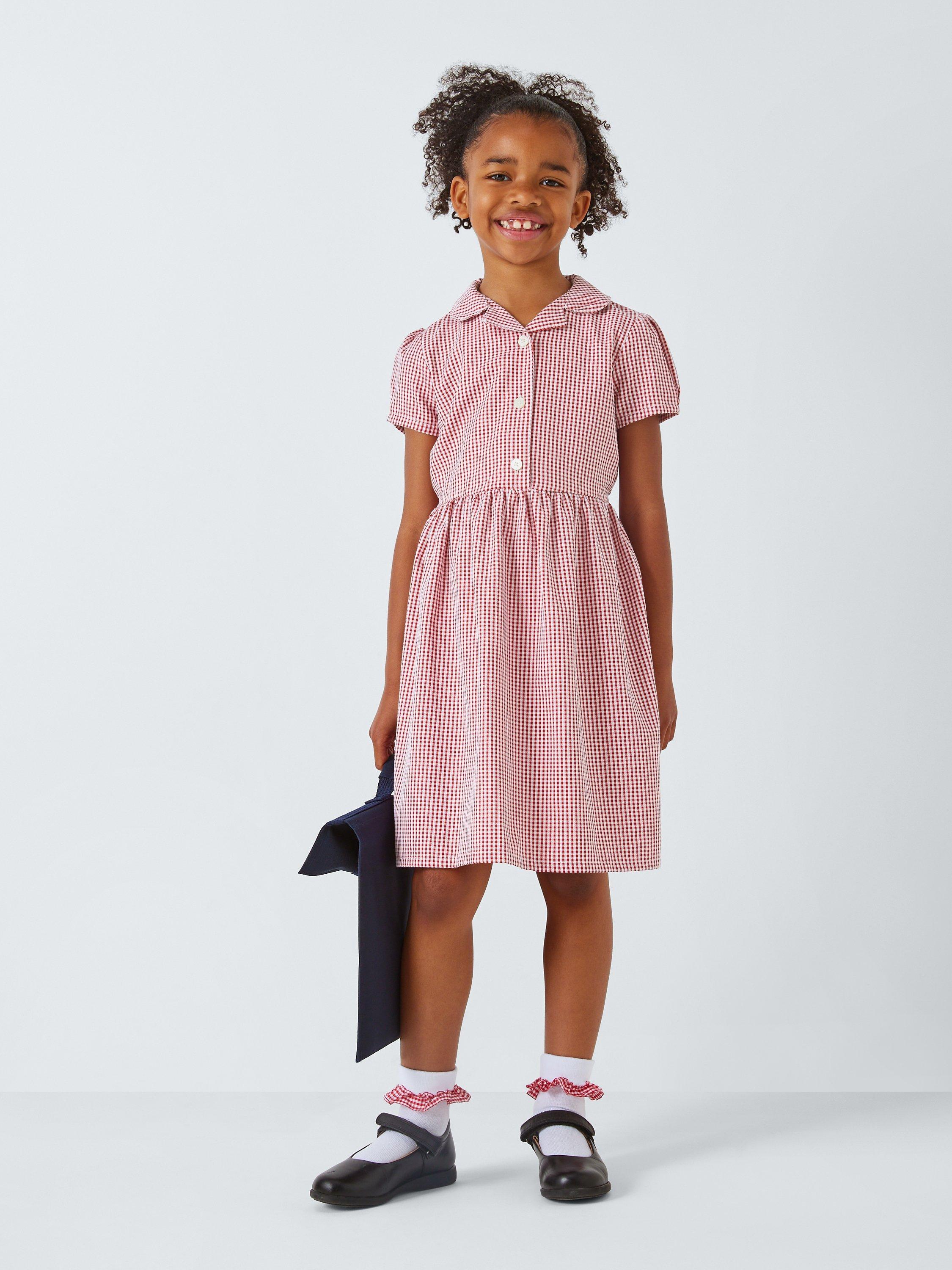 John Lewis ANYDAY Kids Gingham School Summer Dress Pack of 2 Mid Red