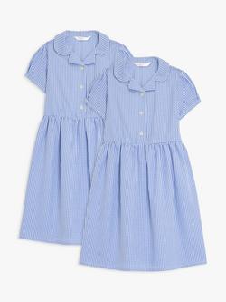 John Lewis Kids' Gingham School Summer Dress, Pack of 2, Royal Blue