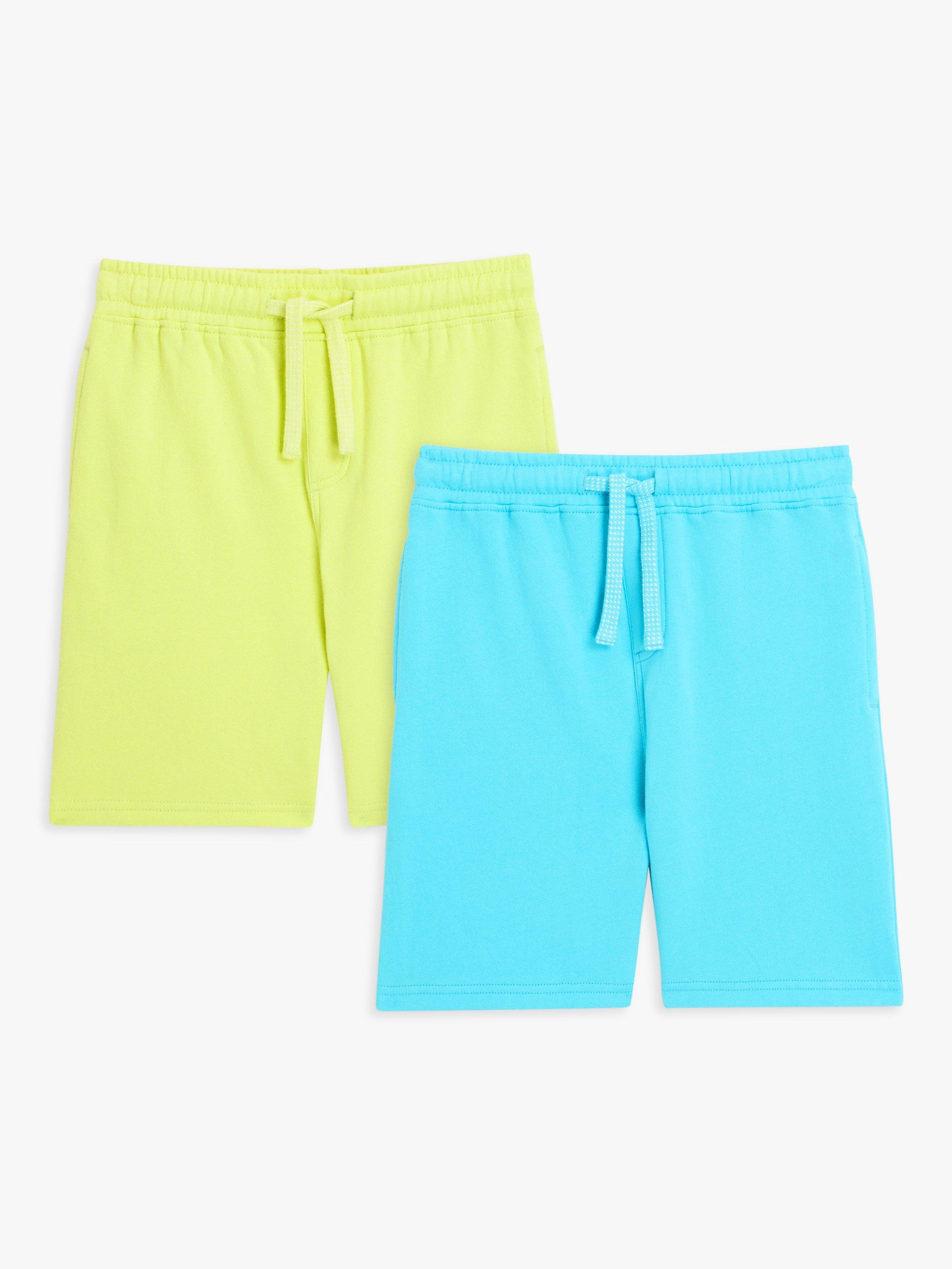 John Lewis Kids' Plain Jersey Shorts, Pack of 2, Lime/Light Blue