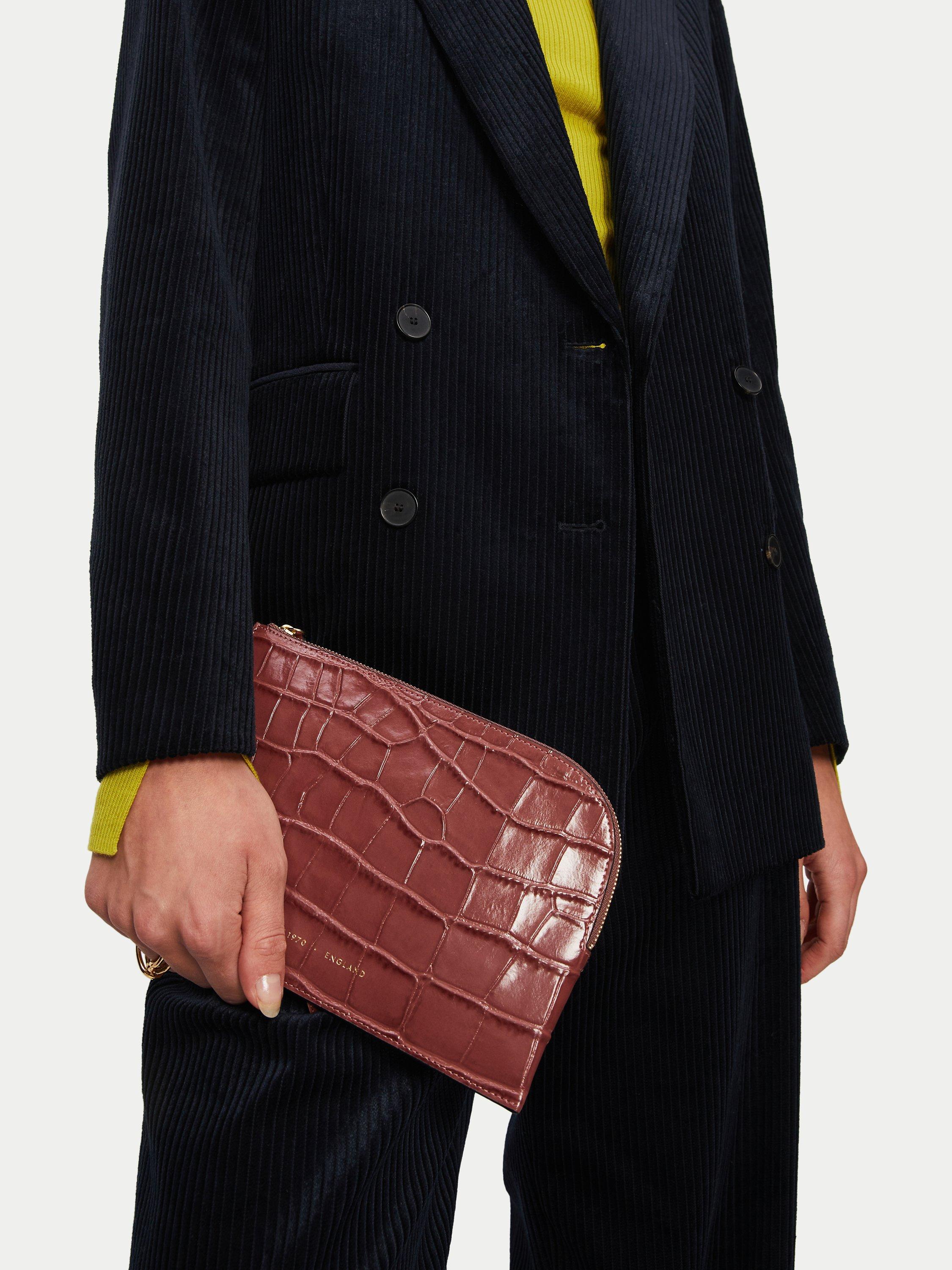 Product image 1 of 2, which shows Jigsaw Sophia Croc Leather Pouch, Brown, Brown