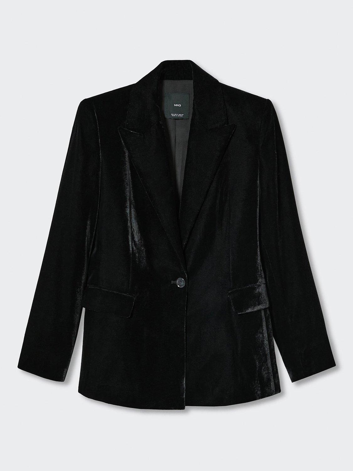 Mango Combi Velvet Blazer, Jet Black