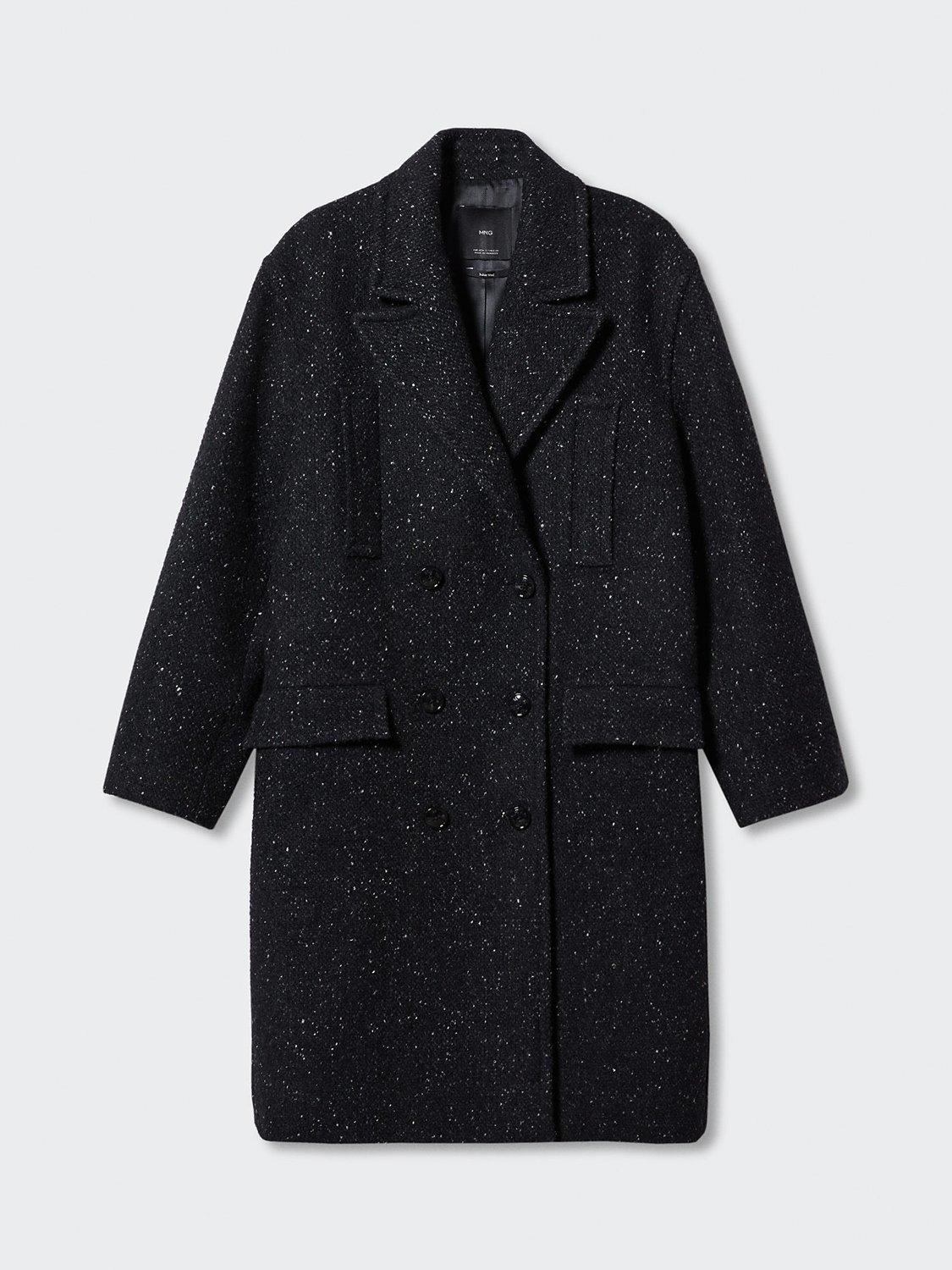 Mango Topito Flecked Wool Blend Coat, Black