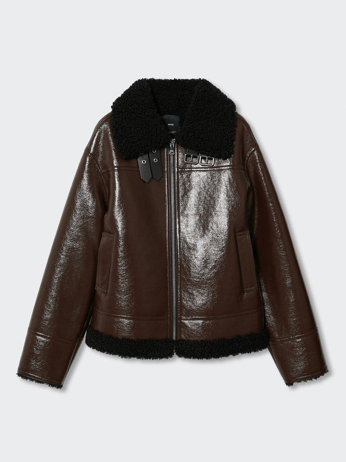 Mango Piruleta Faux Leather Jacket, Dark Red