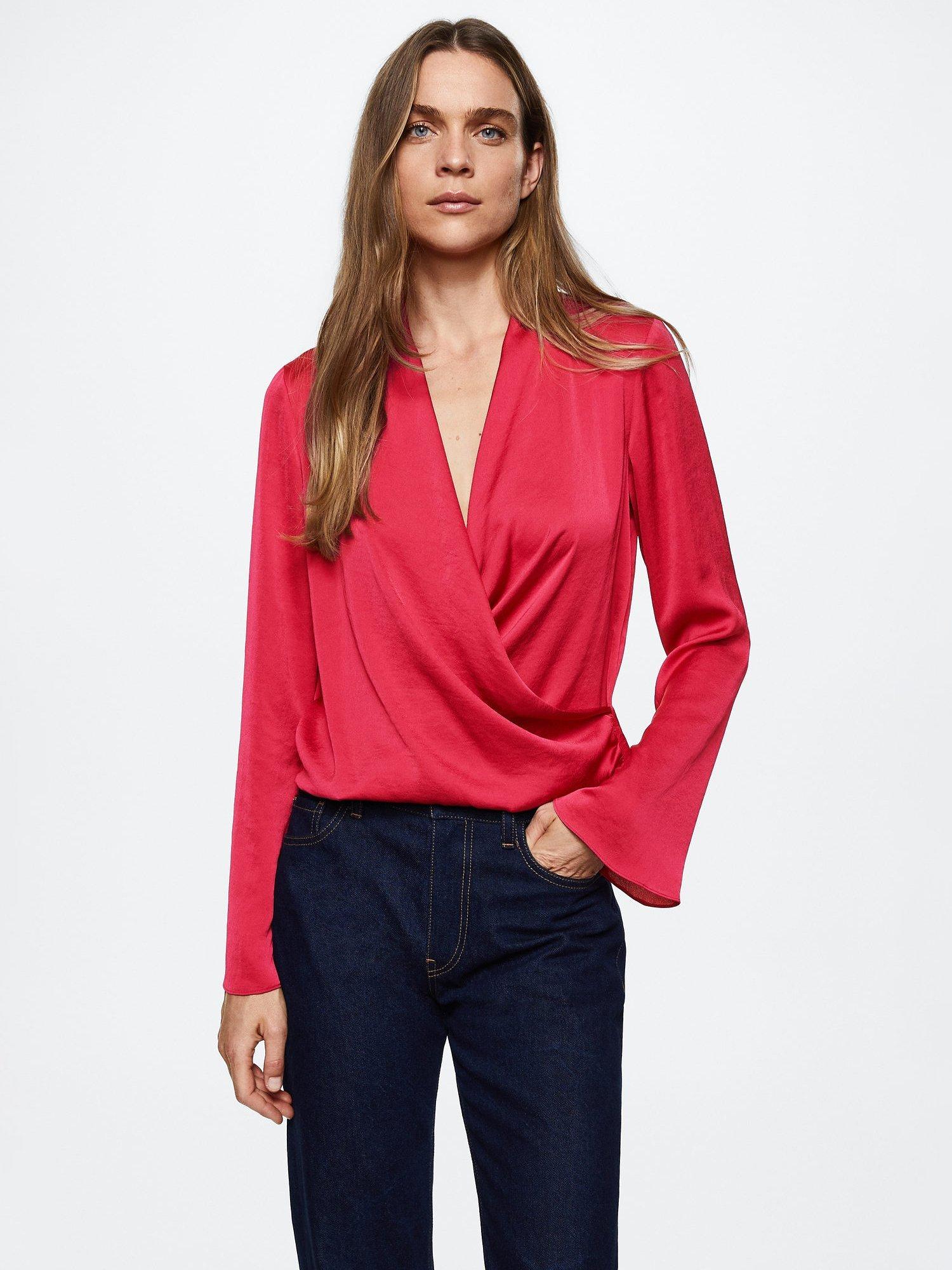 Mango Cruise Satin Blouse, Natural White