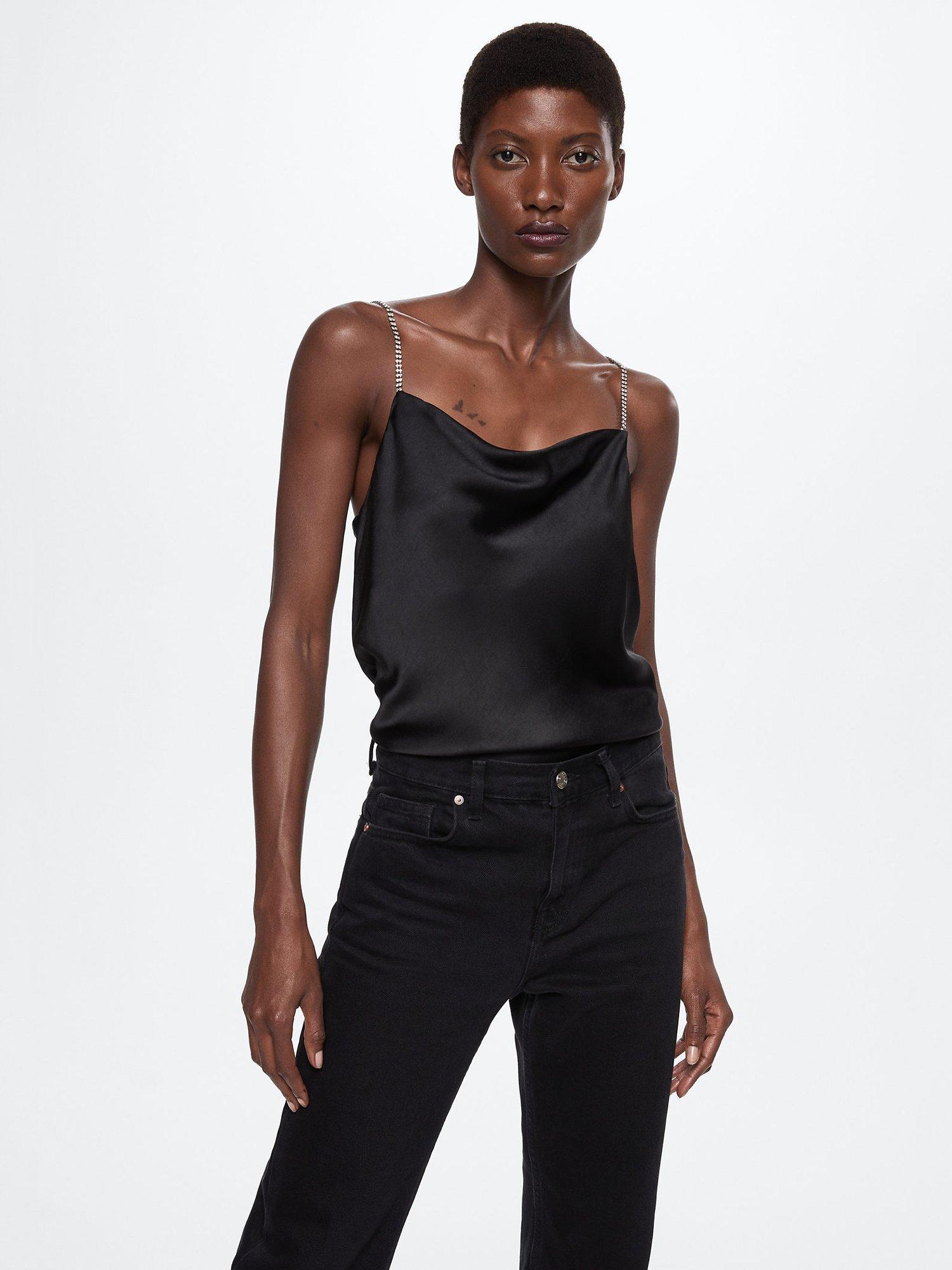 Mango Nineties Satin Cami Top, Black