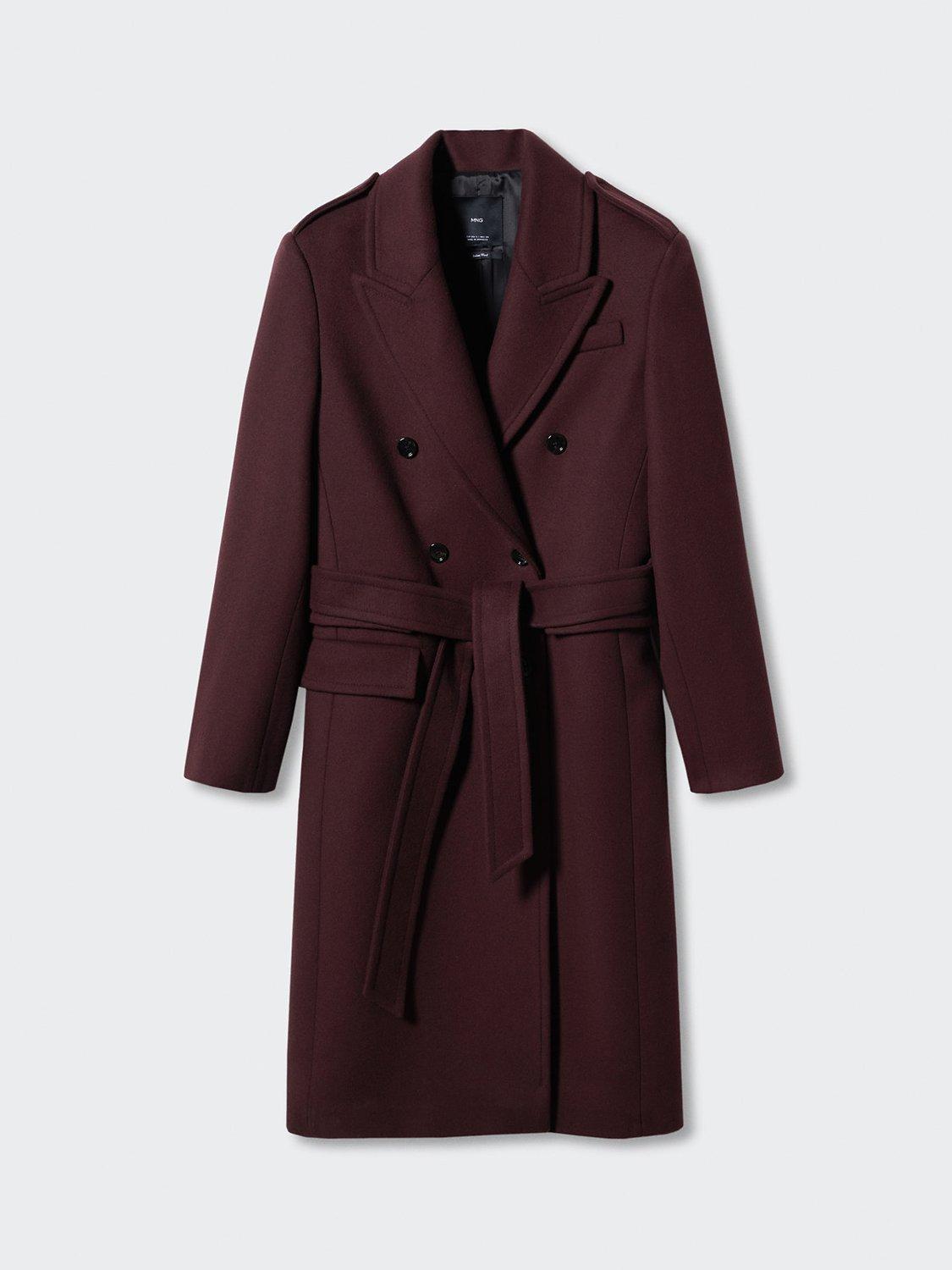 Mango Cindy Virgin Wool Tailored Coat, Dark Red