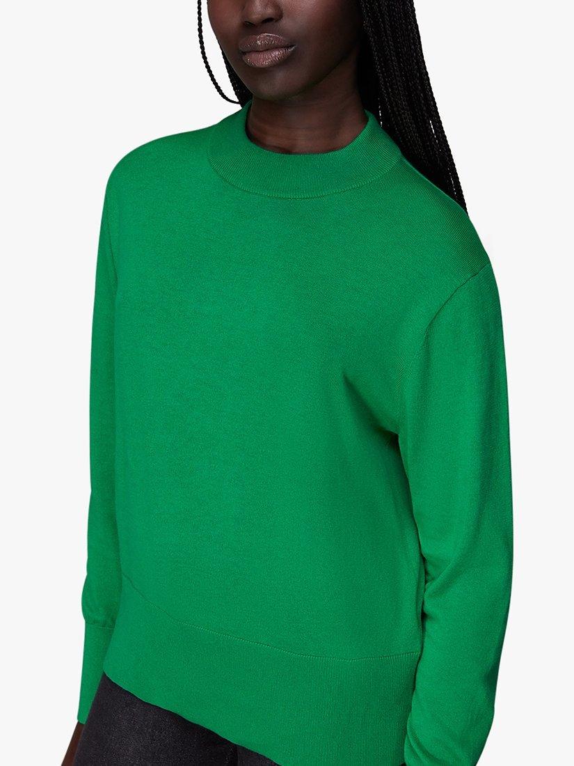 Whistles Mae High Neck Cotton Jumper, Green