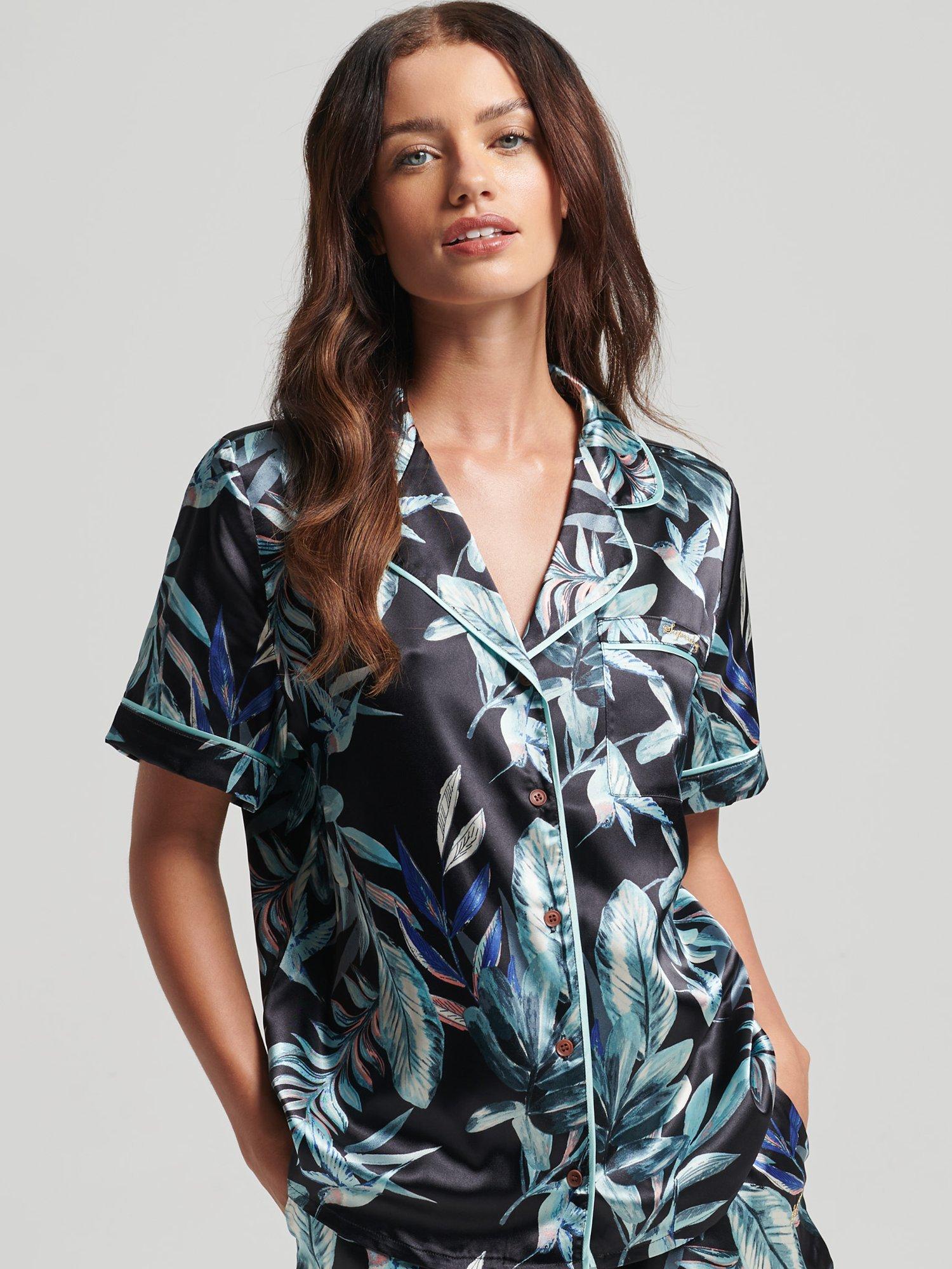 Superdry Satin Sleepwear Short Sleeve Shirt, Noa Tropical