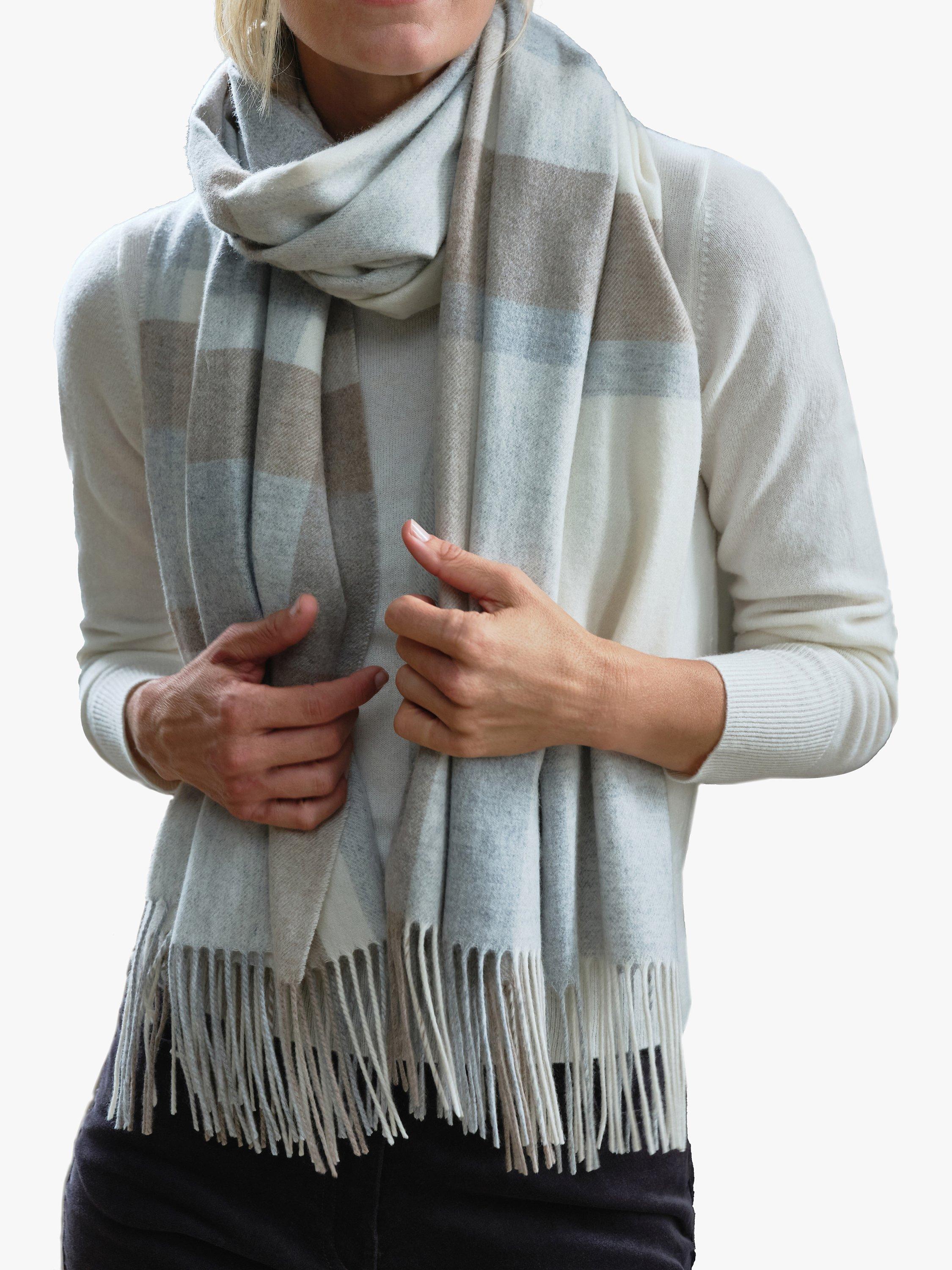 Product image 1 of 1, which shows Pure Collection Cashmere Scarf, Luxe Blue Check, One Size