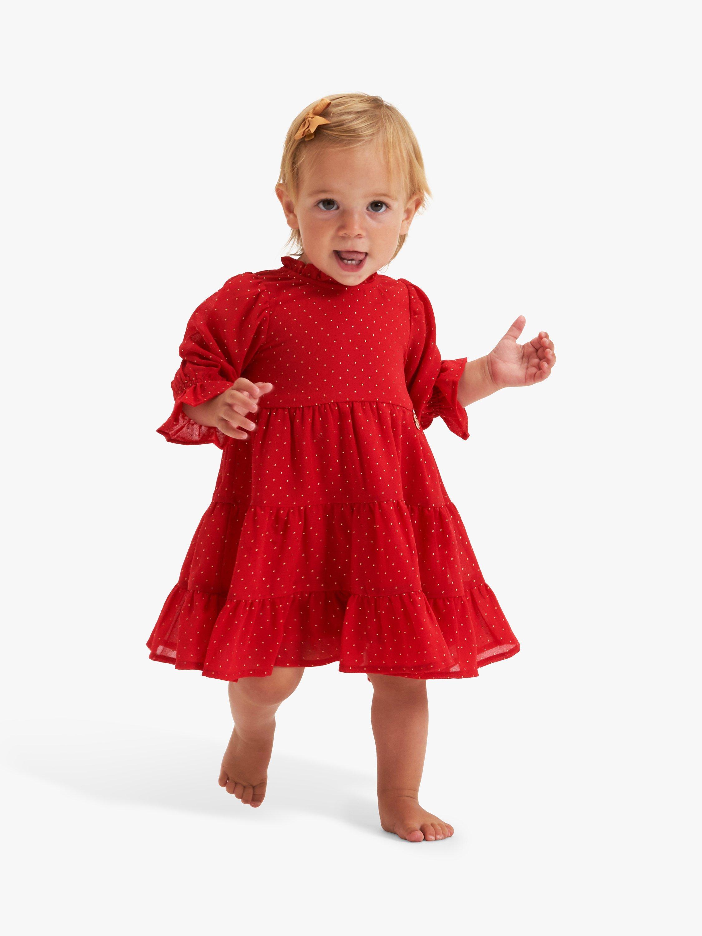 Angel & Rocket Baby Foil Dot Tiered Party Dress, Red