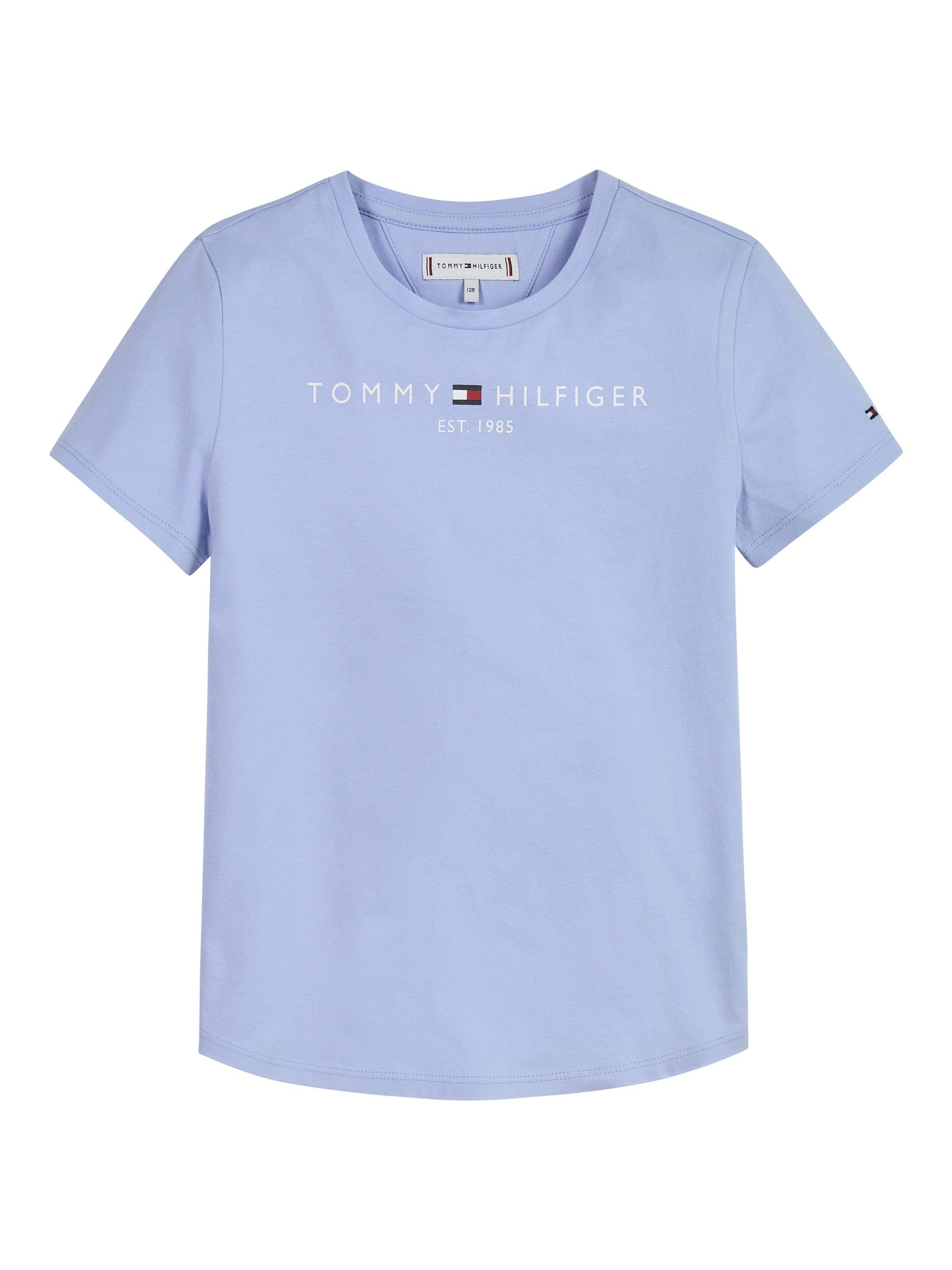 Tommy Hilfiger Kids' Cotton Essential Logo T-Shirt, Pearly Blue