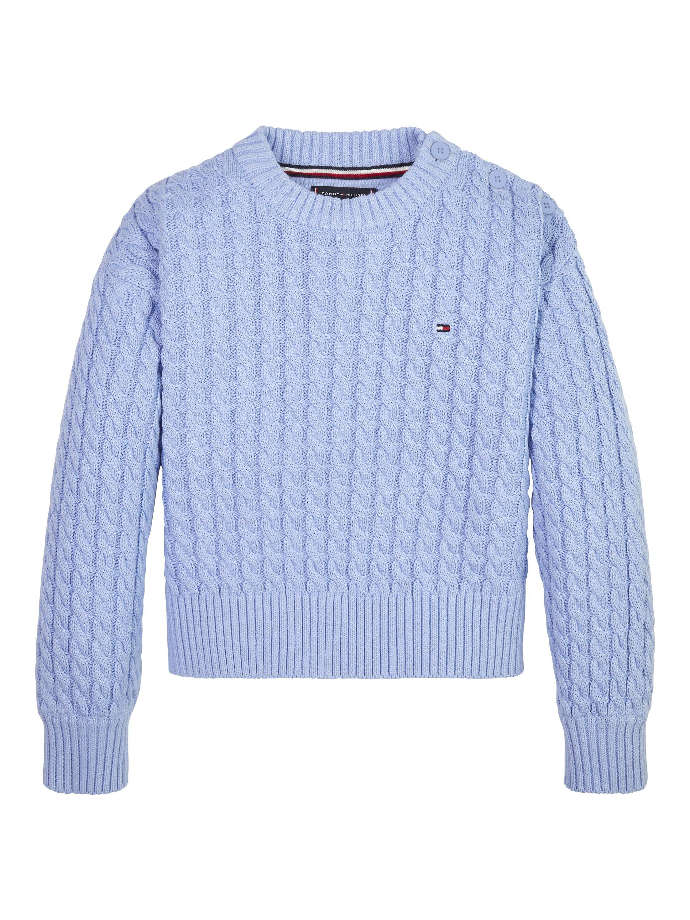 Tommy Hilfiger Kids' Cotton Cable Knit Jumper, Pearly Blue