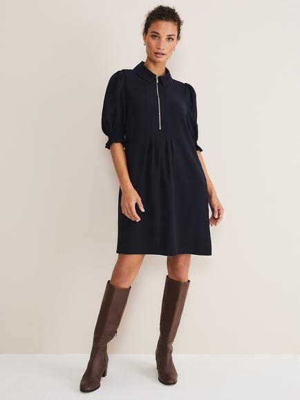 Phase Eight Candice Zip Neck Shirt Dress - view 2, Navy