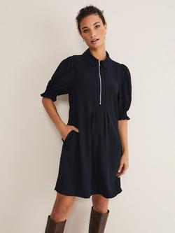 Phase Eight Candice Zip Neck Shirt Dress, Navy