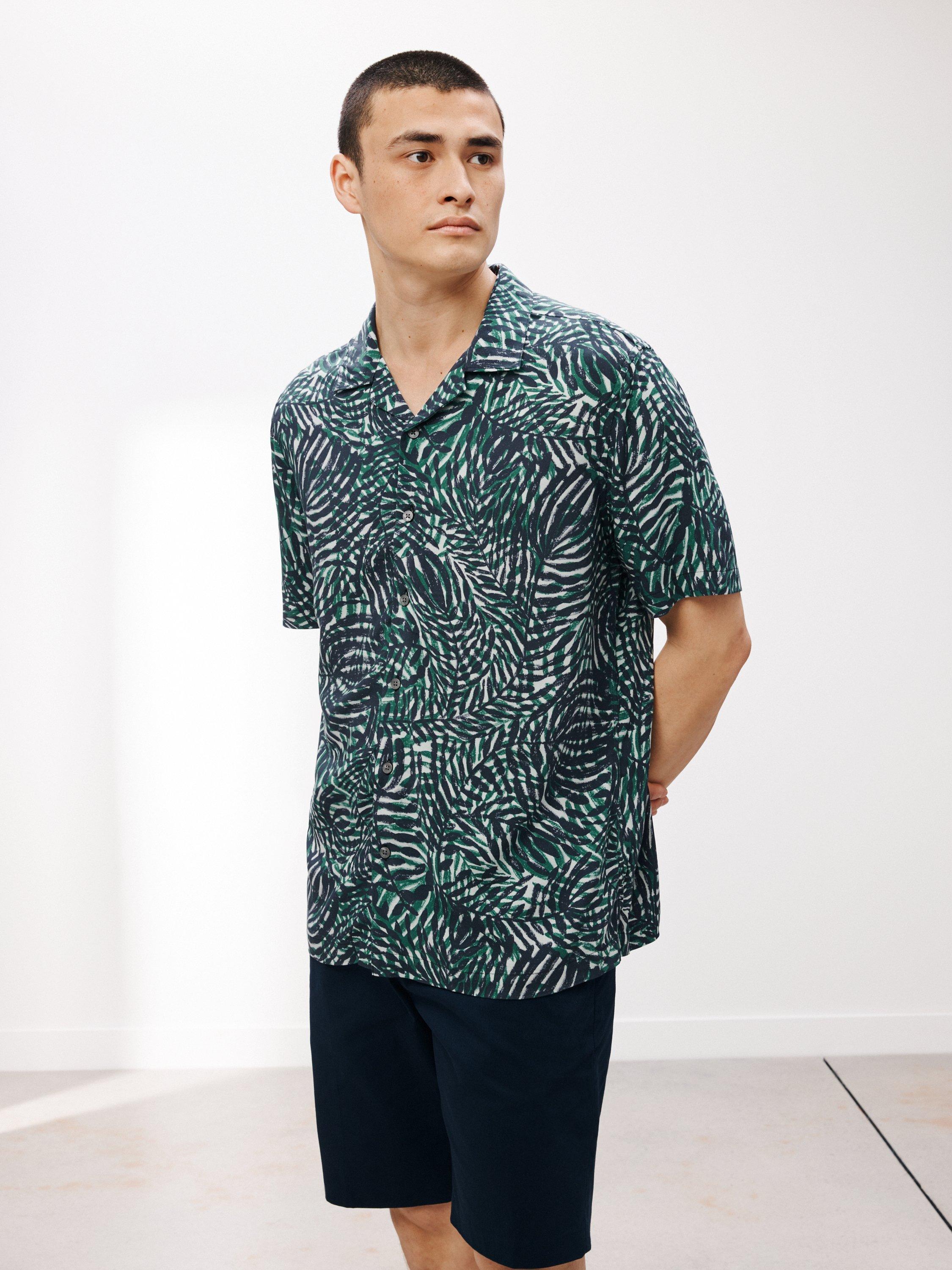 Kin Fern Print Revere Collar Short Sleeve Shirt, June Bug