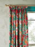 John Lewis + Matthew Williamson Leopard Rose Pair Lined Pencil Pleat Curtains, Turquoise