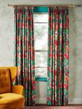 John Lewis + Matthew Williamson Leopard Rose Pair Lined Pencil Pleat Curtains, Turquoise